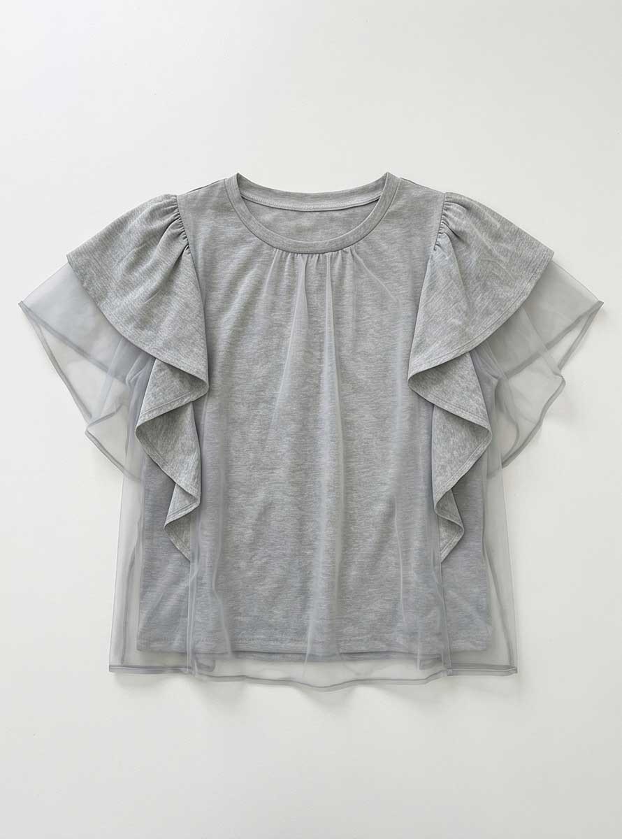 シースルーラウンドネックラッフルTシャツ | 詳細画像34