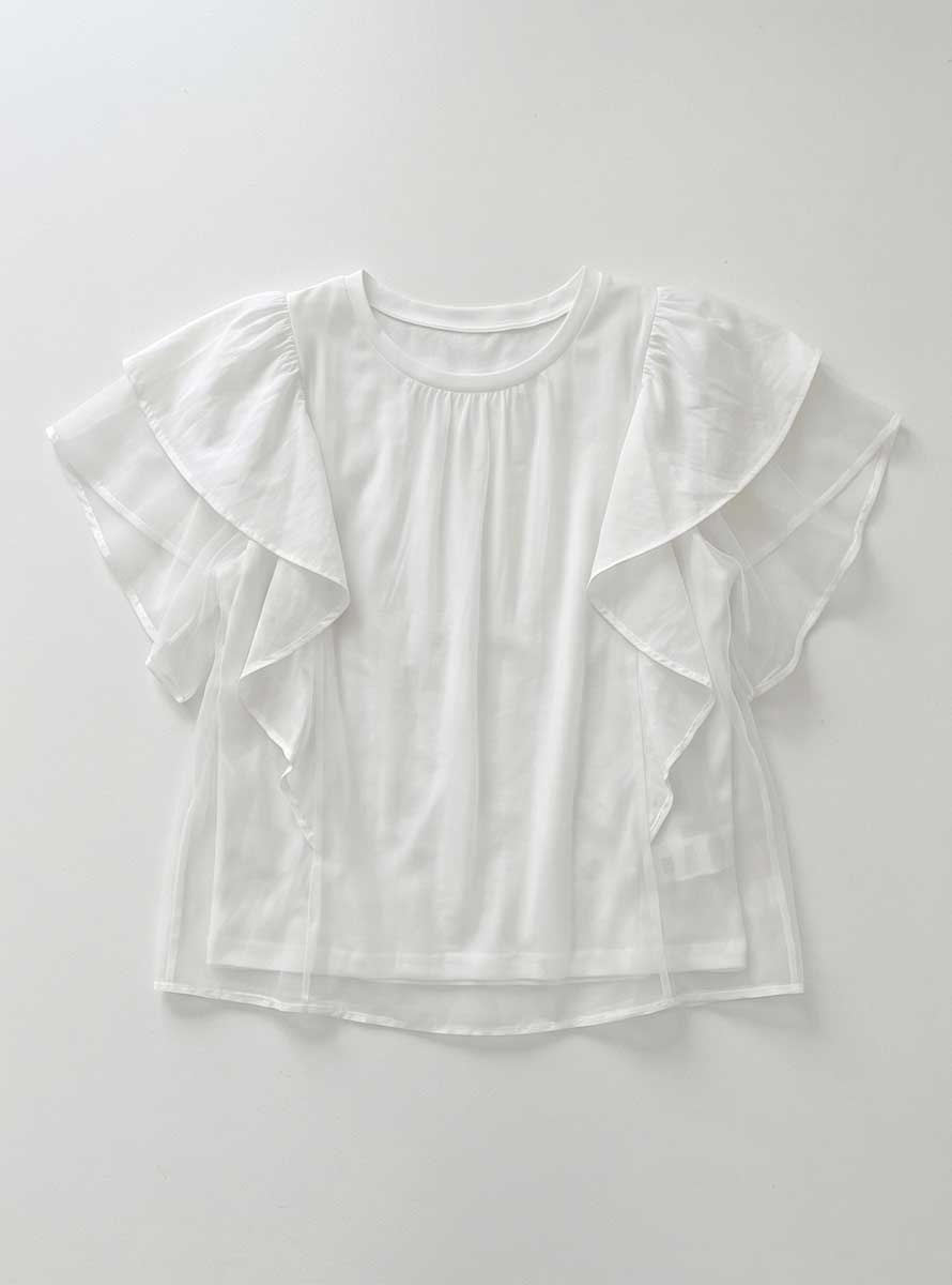 シースルーラウンドネックラッフルTシャツ | 詳細画像36
