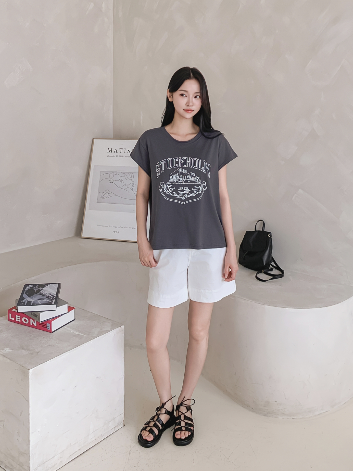 ラウンドネックキャップスリーブ半袖プリントTシャツ | 詳細画像2