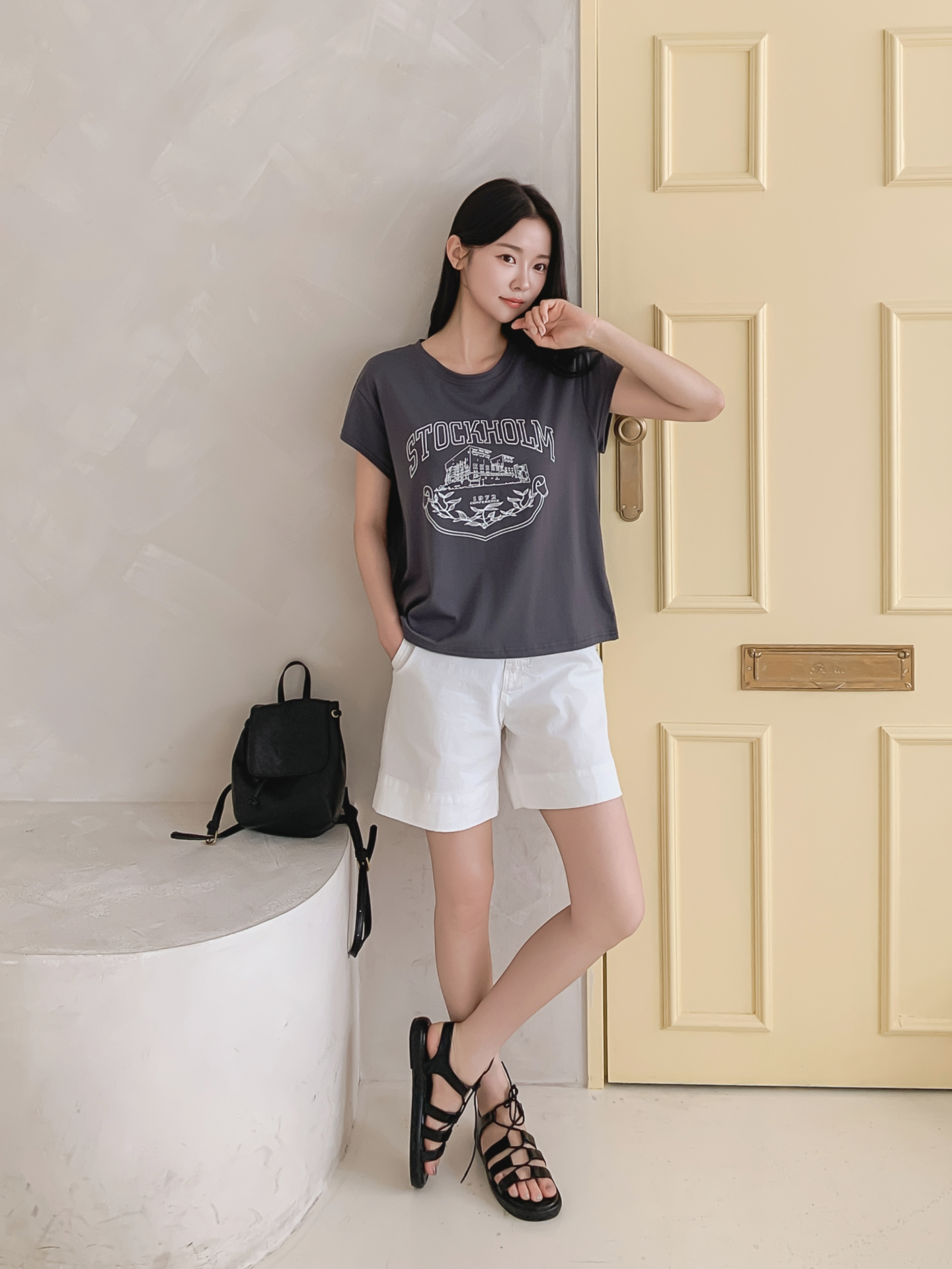 ラウンドネックキャップスリーブ半袖プリントTシャツ | 詳細画像6