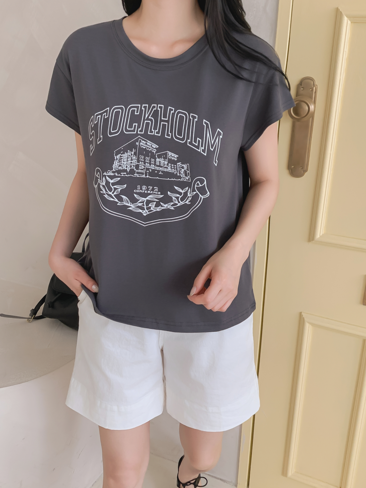 ラウンドネックキャップスリーブ半袖プリントTシャツ | 詳細画像7