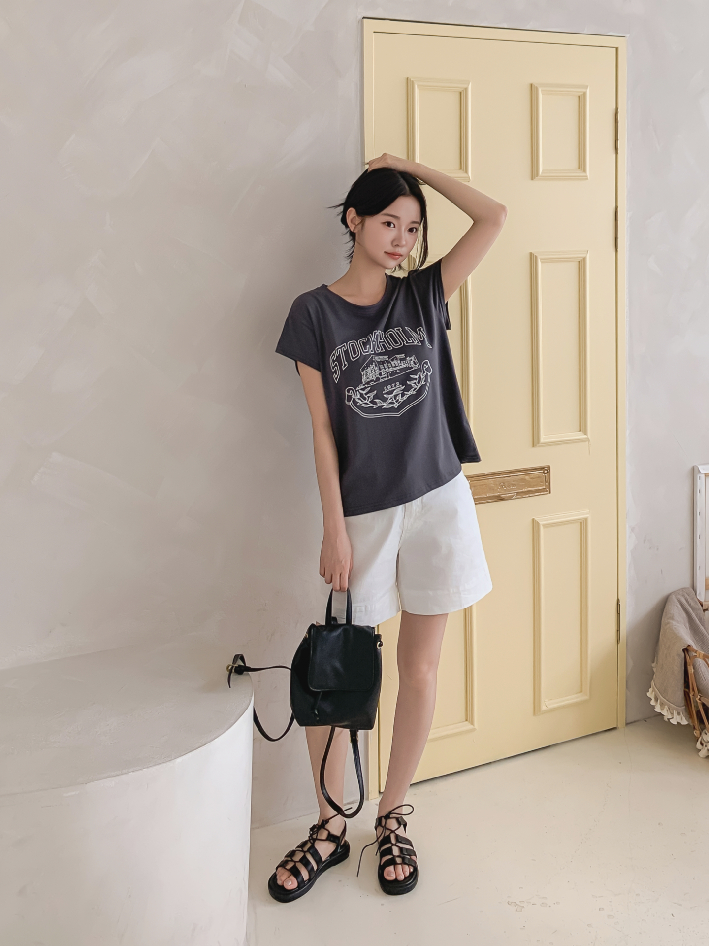 ラウンドネックキャップスリーブ半袖プリントTシャツ | 詳細画像9
