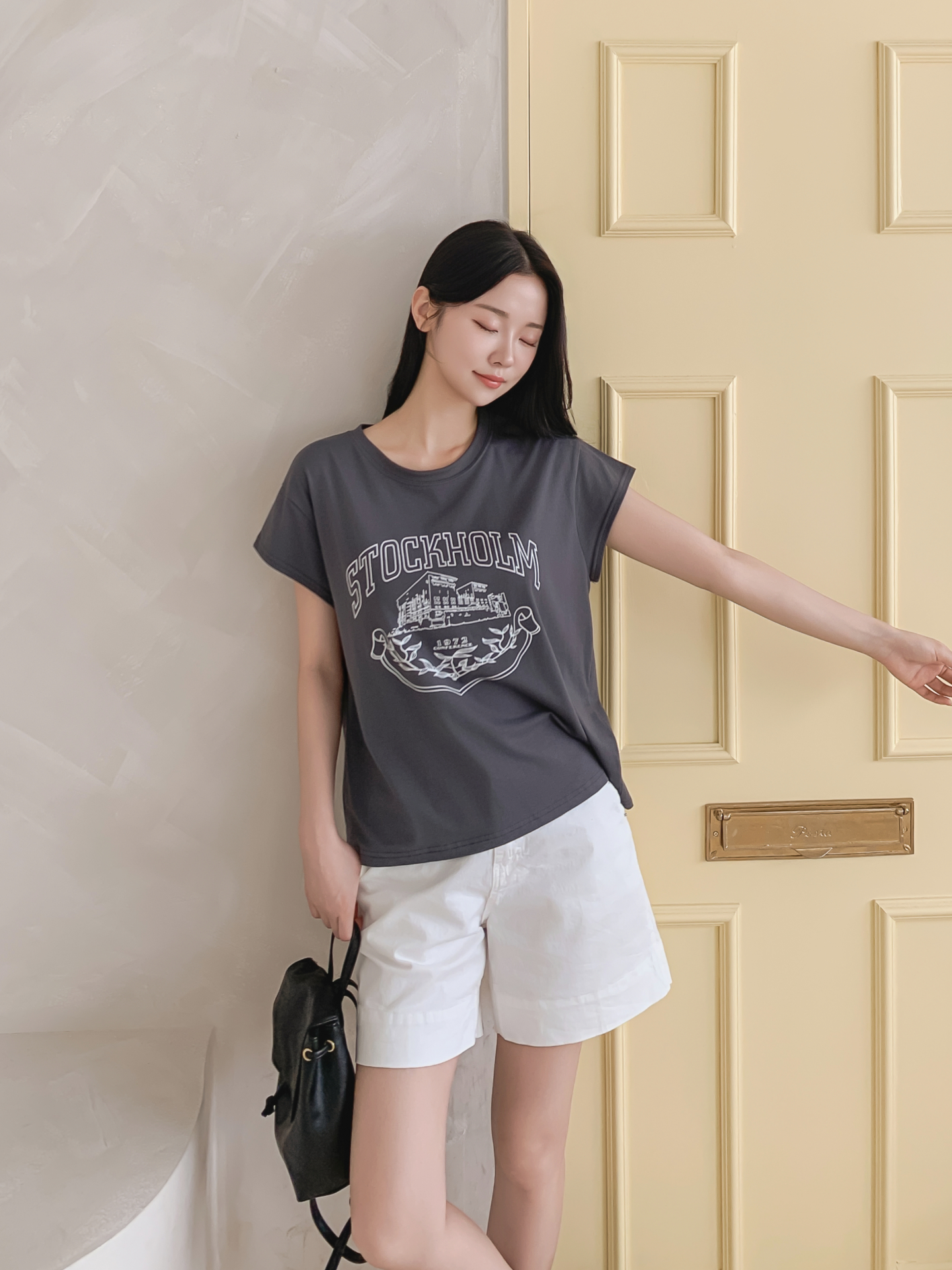 ラウンドネックキャップスリーブ半袖プリントTシャツ | 詳細画像10
