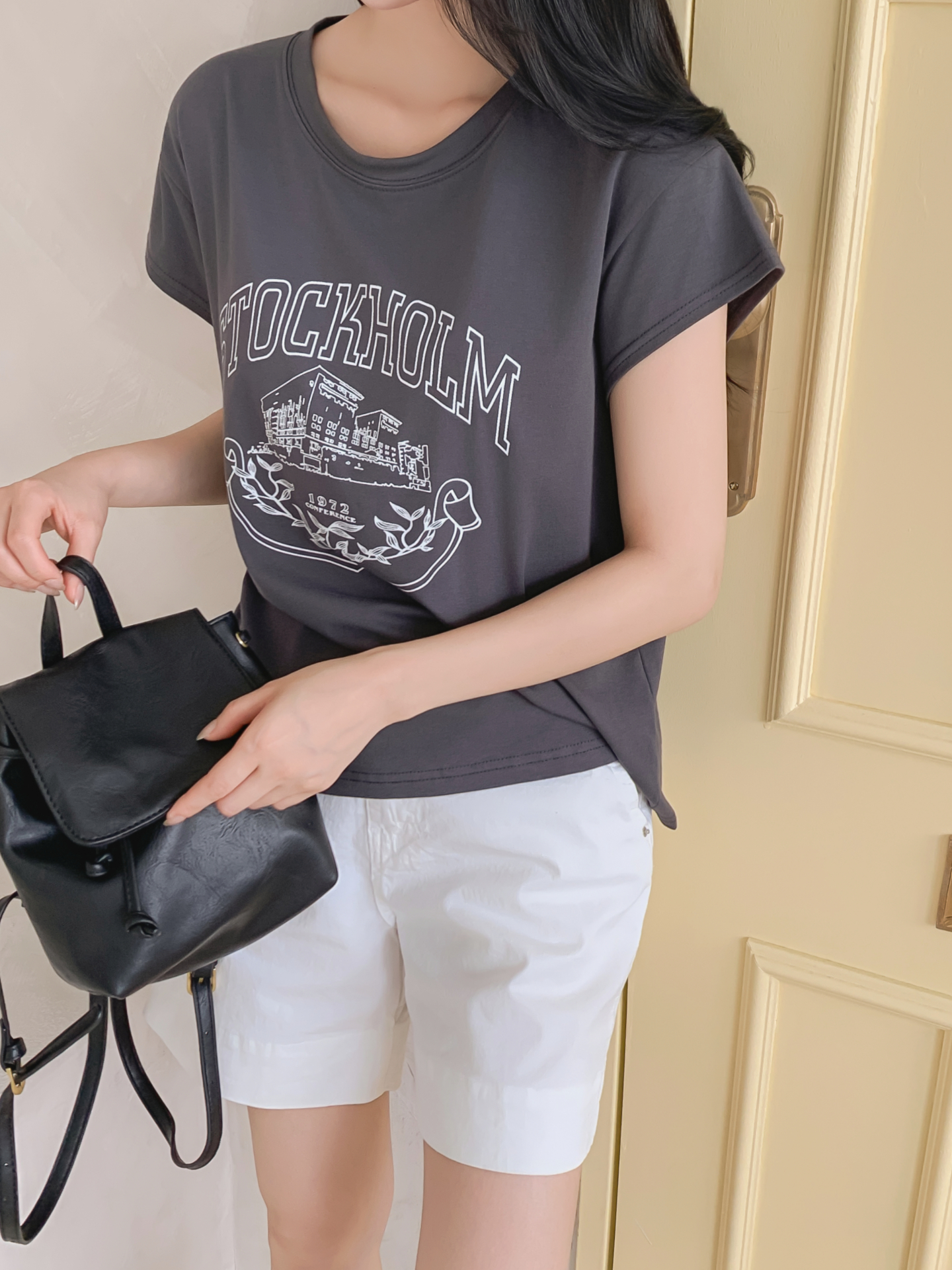 ラウンドネックキャップスリーブ半袖プリントTシャツ | 詳細画像11
