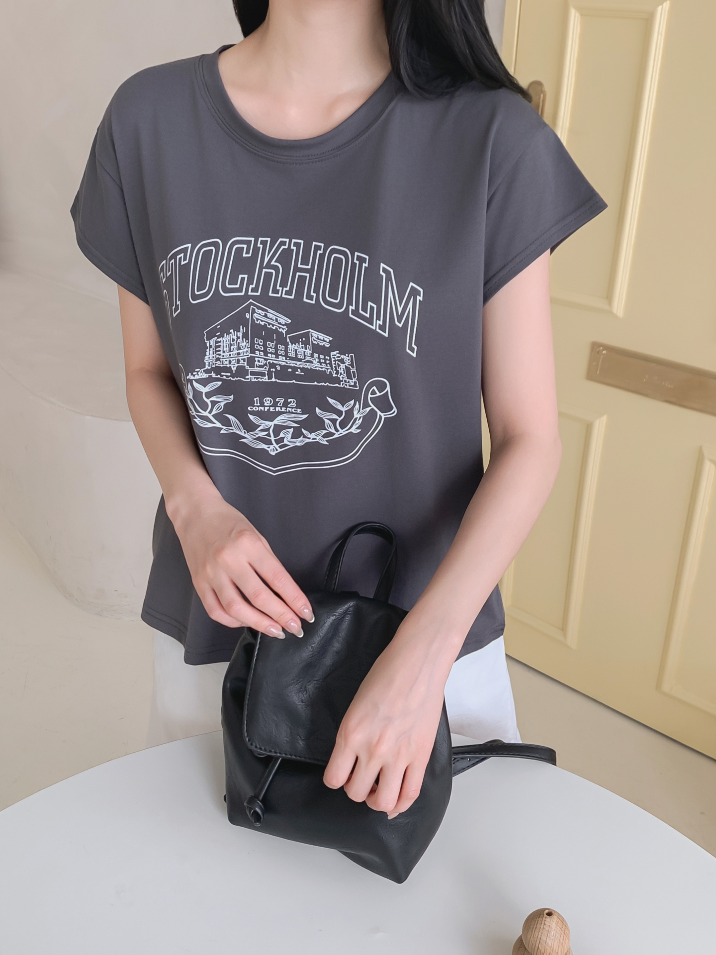 ラウンドネックキャップスリーブ半袖プリントTシャツ | 詳細画像13