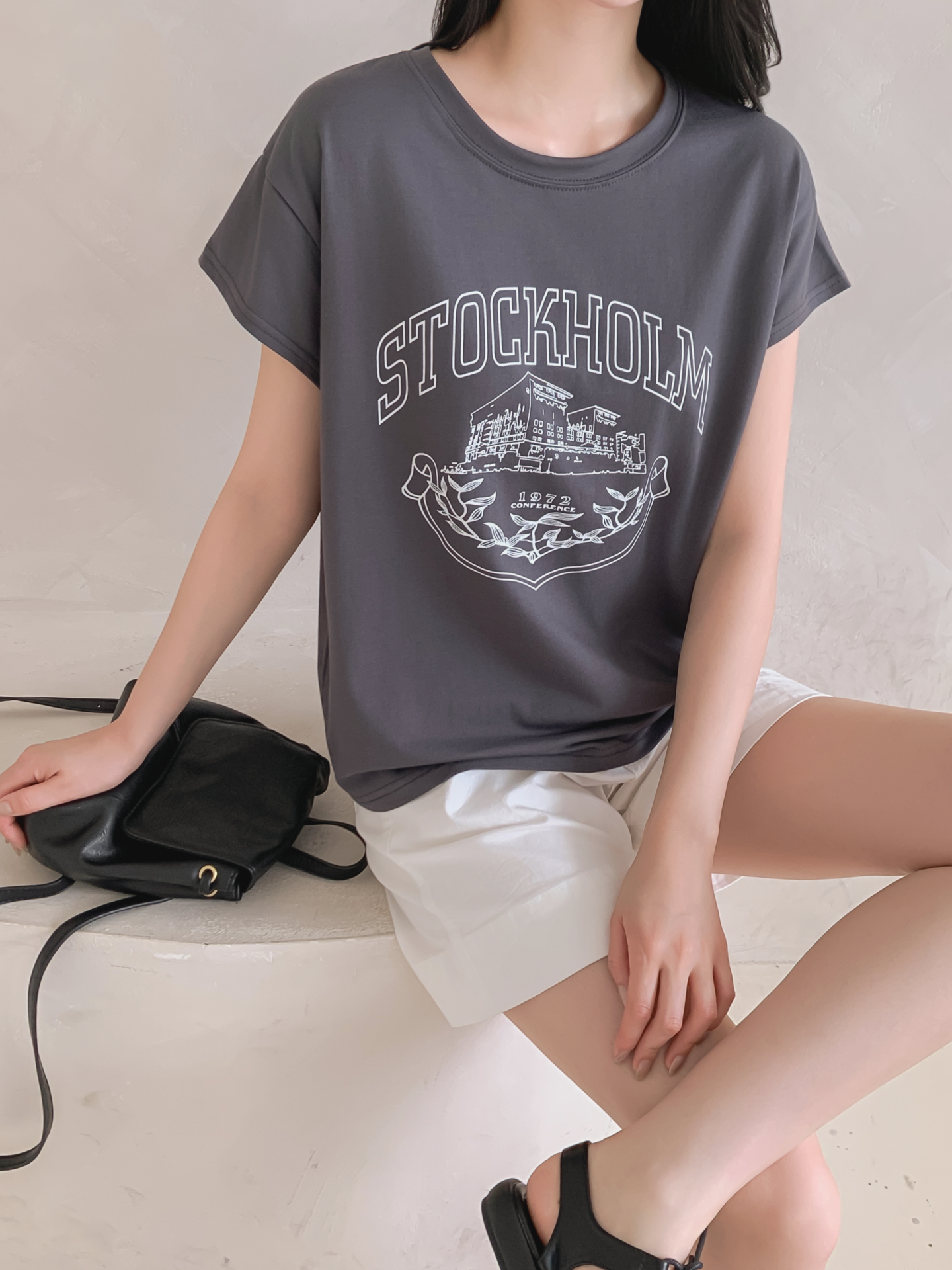 ラウンドネックキャップスリーブ半袖プリントTシャツ | 詳細画像14