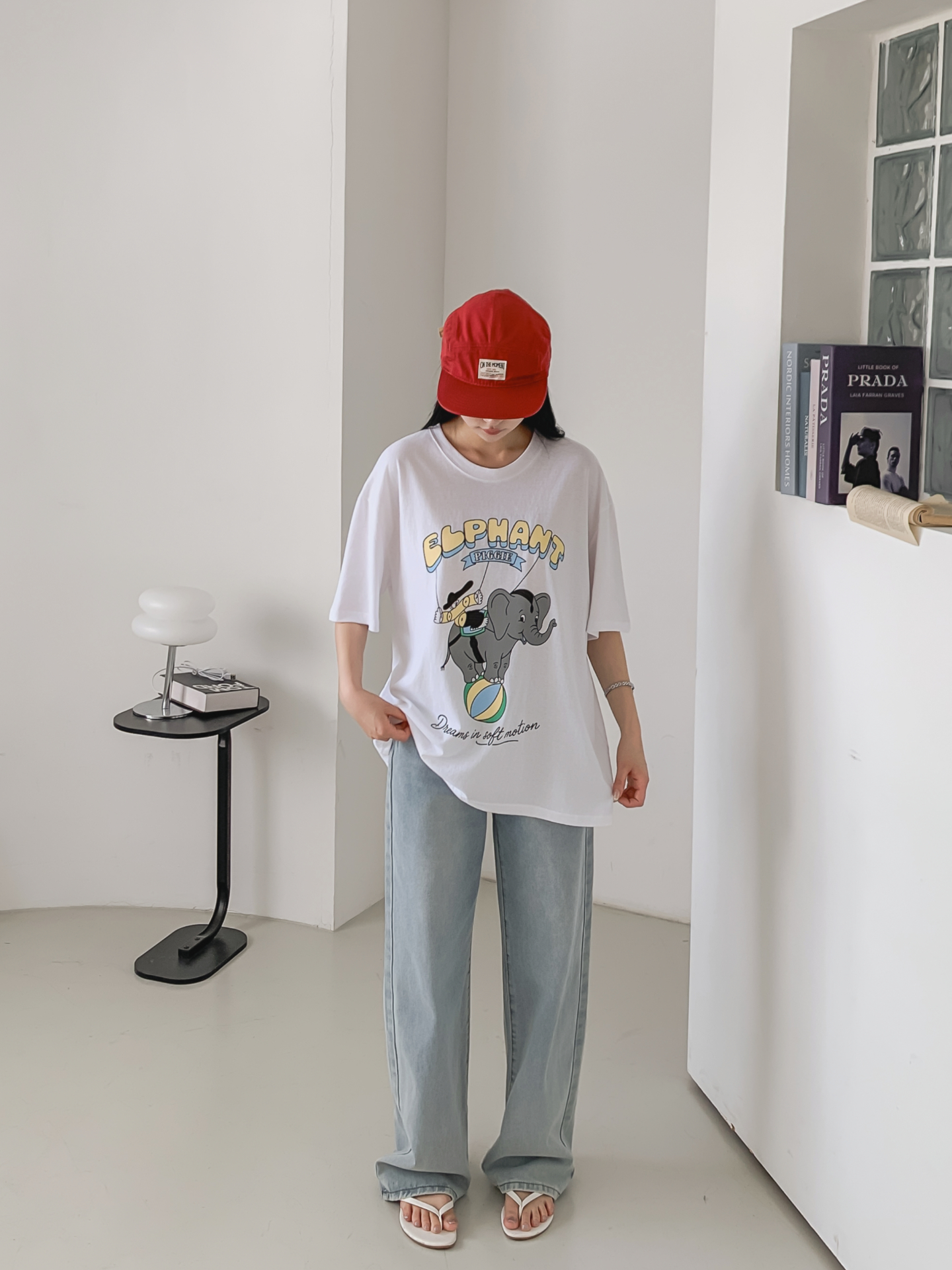 コットンラウンドネックオーバーサイズ半袖プリントTシャツ | 詳細画像2