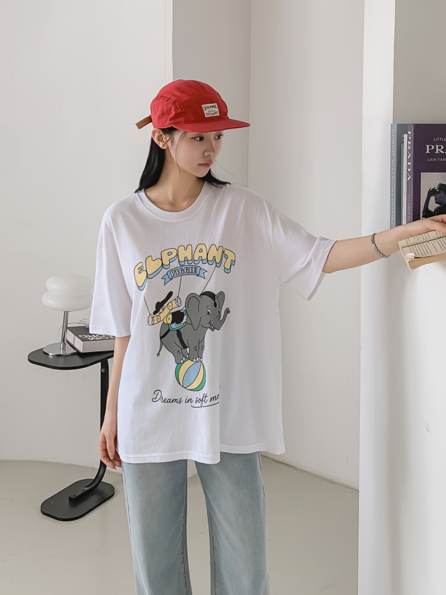 コットンラウンドネックオーバーサイズ半袖プリントTシャツ | 詳細画像3