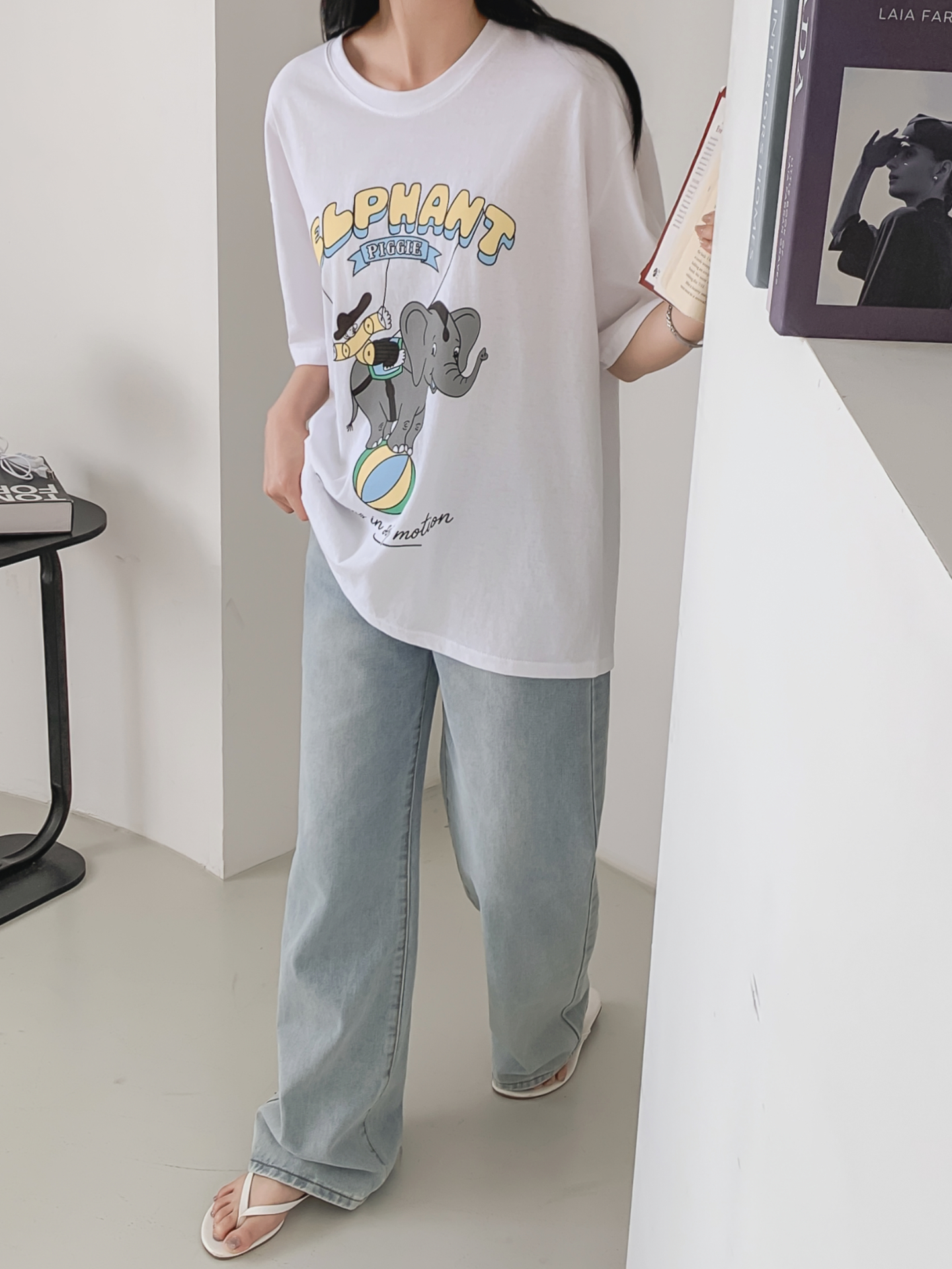 コットンラウンドネックオーバーサイズ半袖プリントTシャツ | 詳細画像12