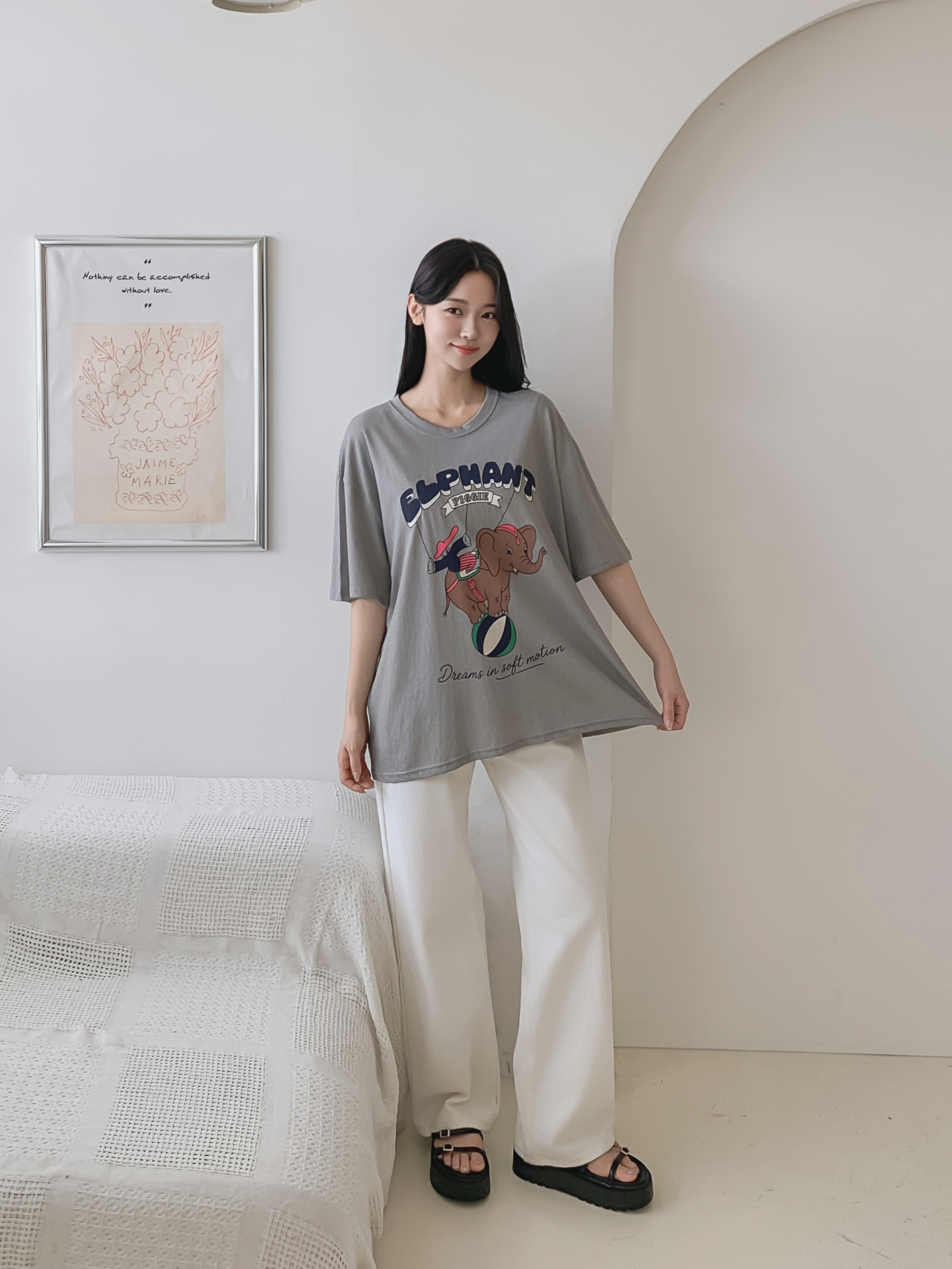 コットンラウンドネックオーバーサイズ半袖プリントTシャツ | 詳細画像22
