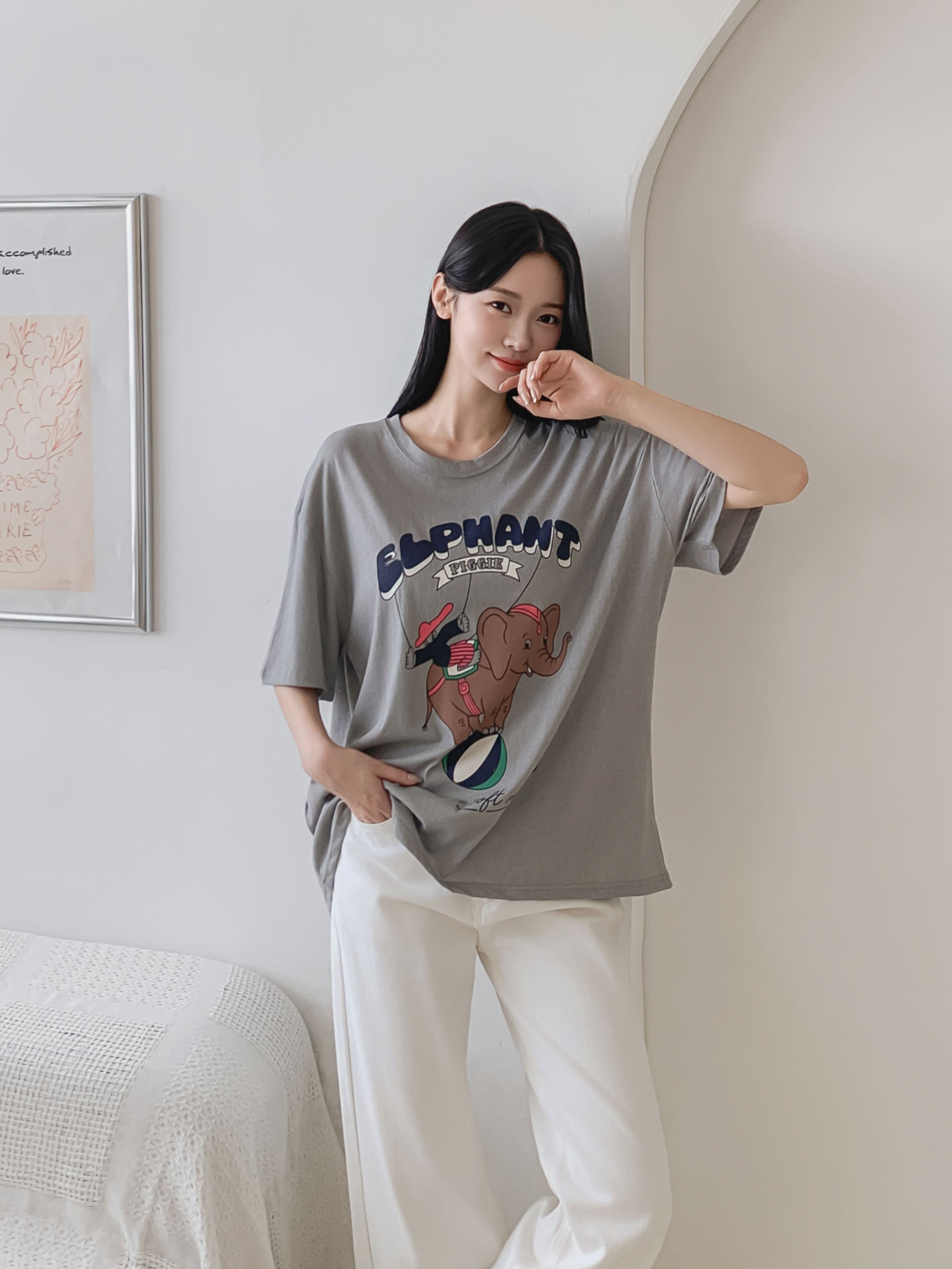 コットンラウンドネックオーバーサイズ半袖プリントTシャツ | 詳細画像23