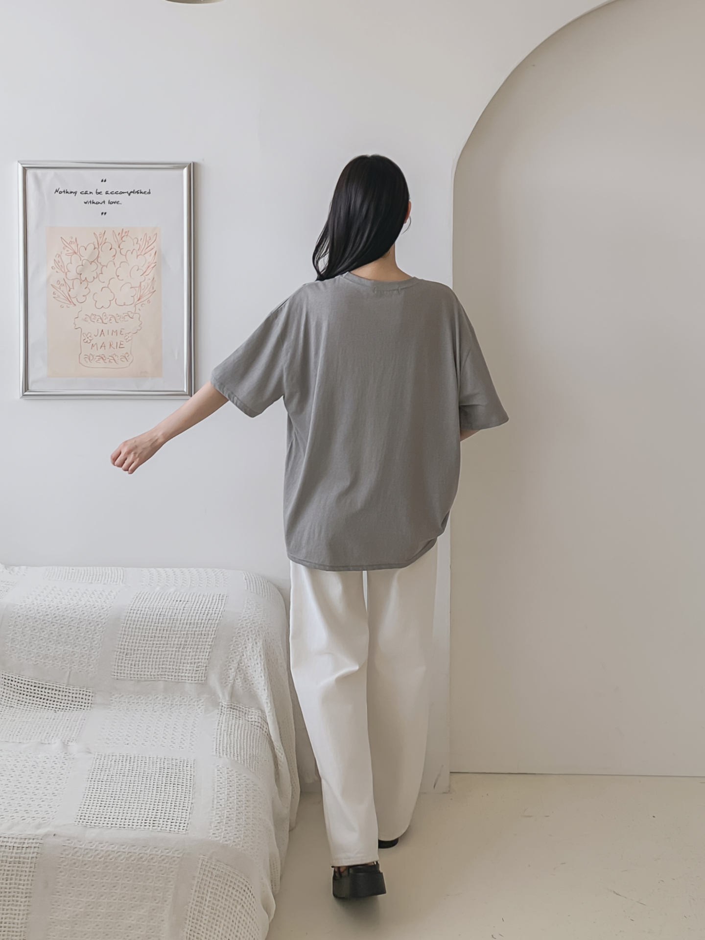 コットンラウンドネックオーバーサイズ半袖プリントTシャツ | 詳細画像24