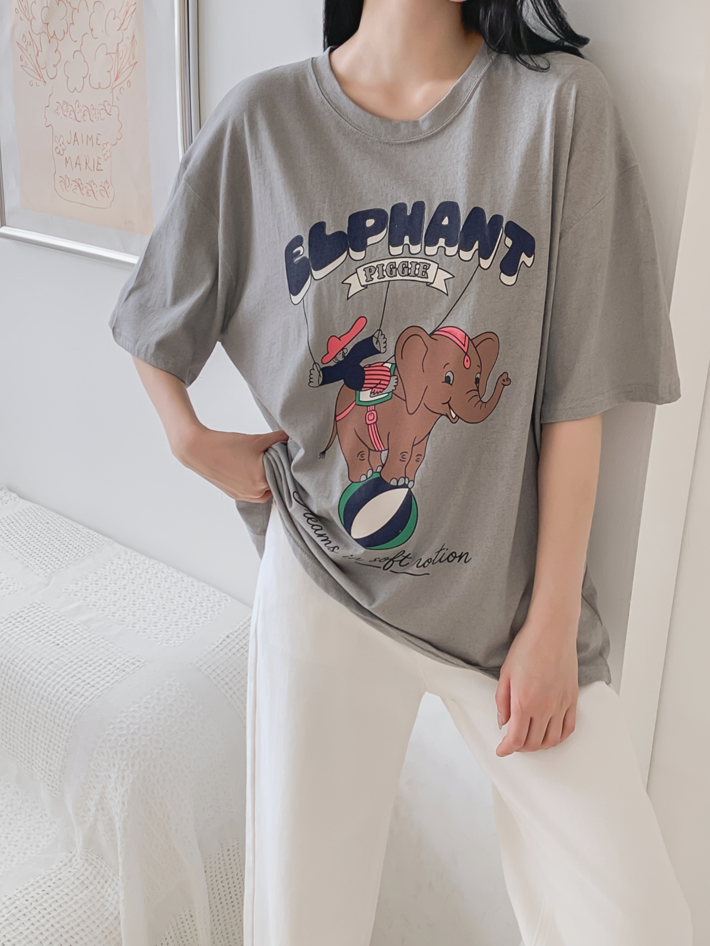 コットンラウンドネックオーバーサイズ半袖プリントTシャツ | 詳細画像26
