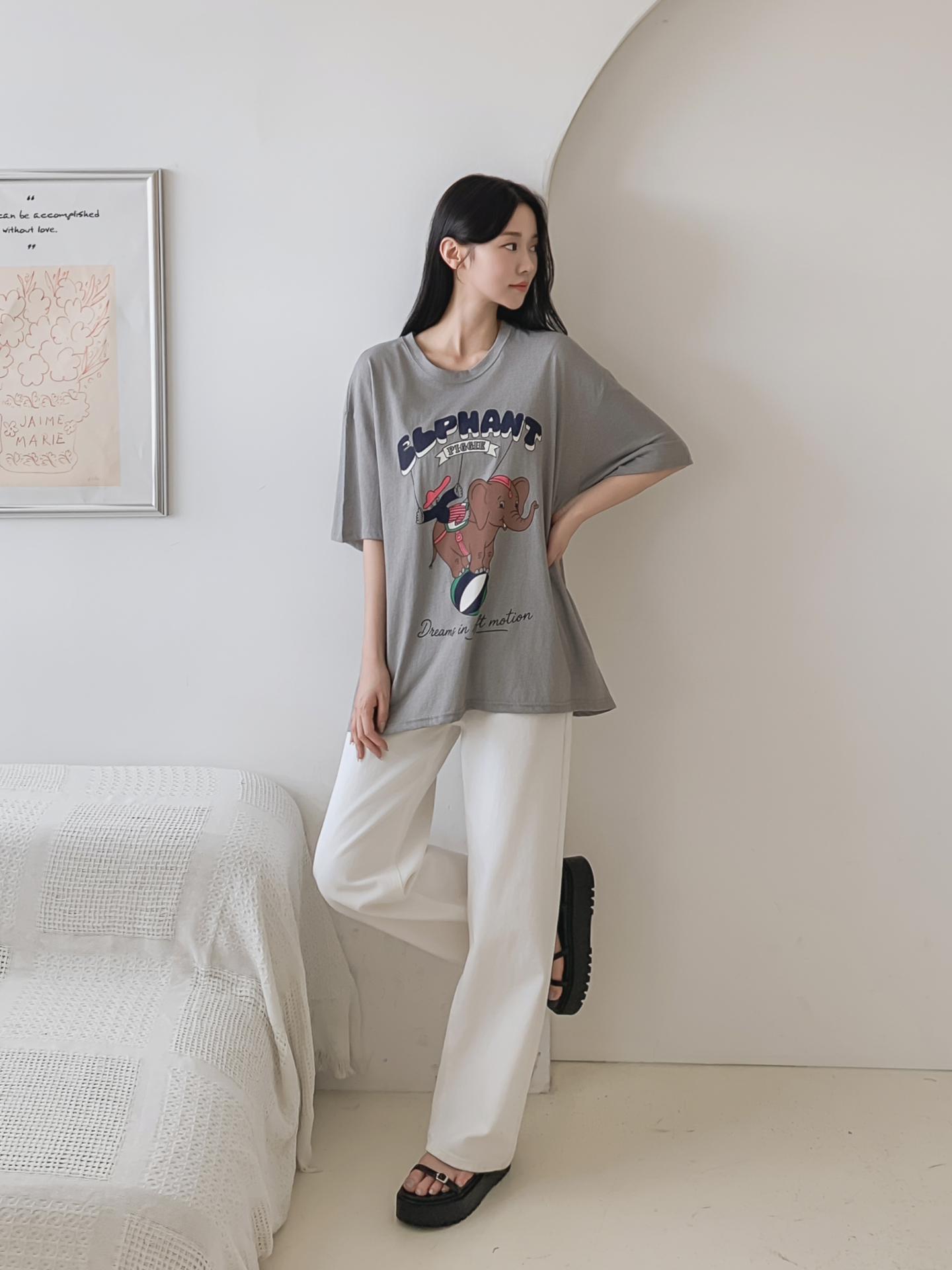 コットンラウンドネックオーバーサイズ半袖プリントTシャツ | 詳細画像28