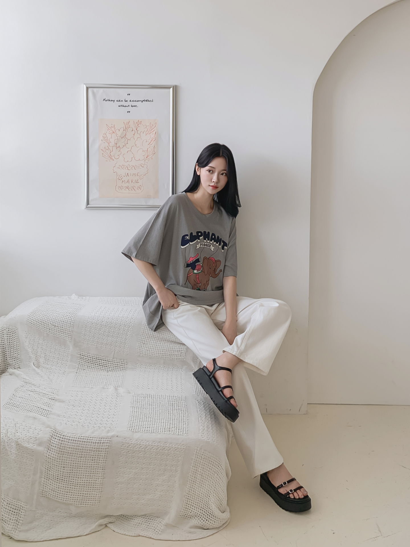 コットンラウンドネックオーバーサイズ半袖プリントTシャツ | 詳細画像30