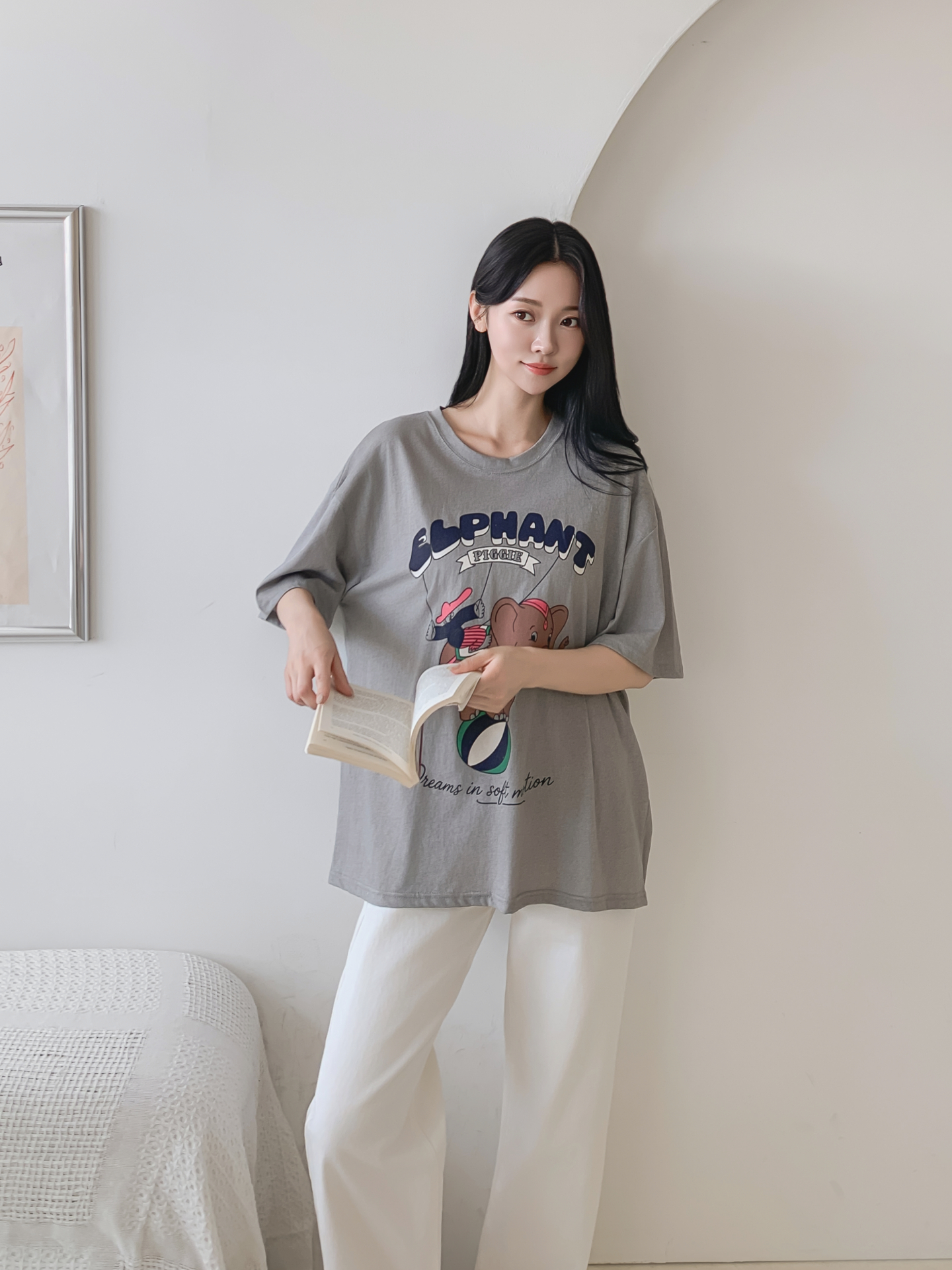 コットンラウンドネックオーバーサイズ半袖プリントTシャツ | 詳細画像32