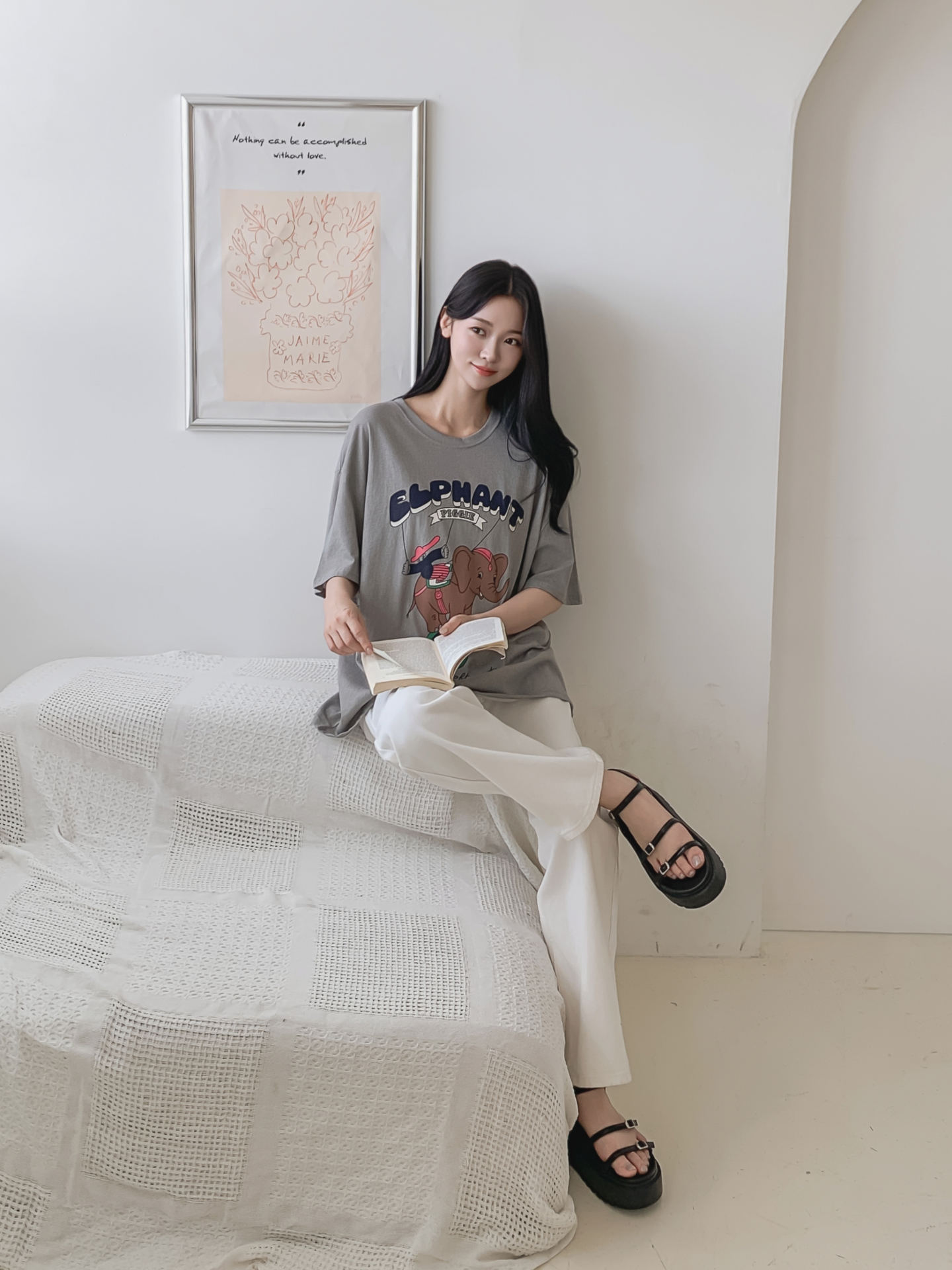 コットンラウンドネックオーバーサイズ半袖プリントTシャツ | 詳細画像35