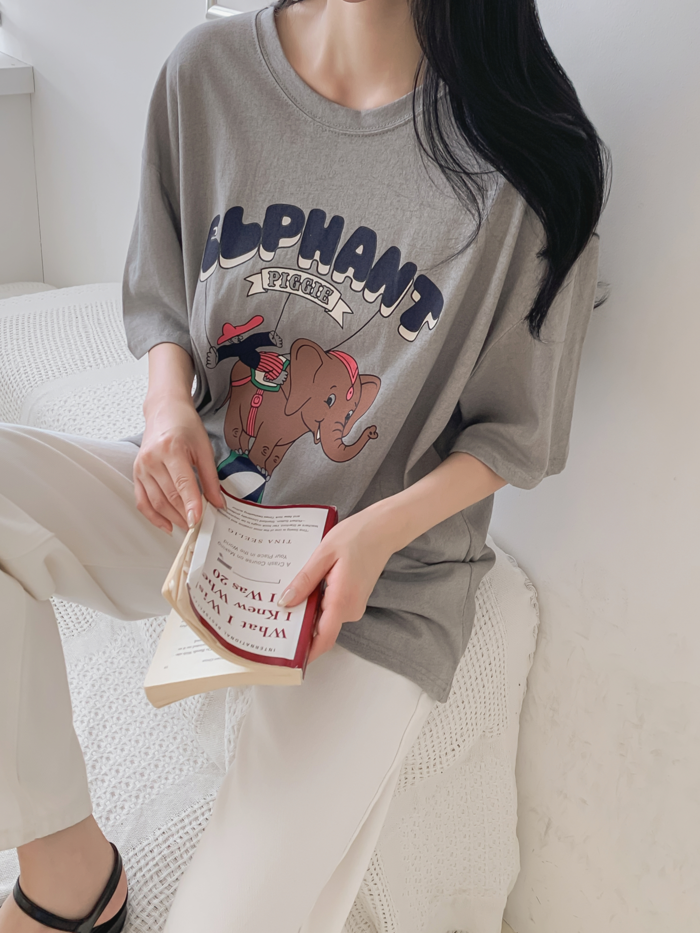 コットンラウンドネックオーバーサイズ半袖プリントTシャツ | 詳細画像36