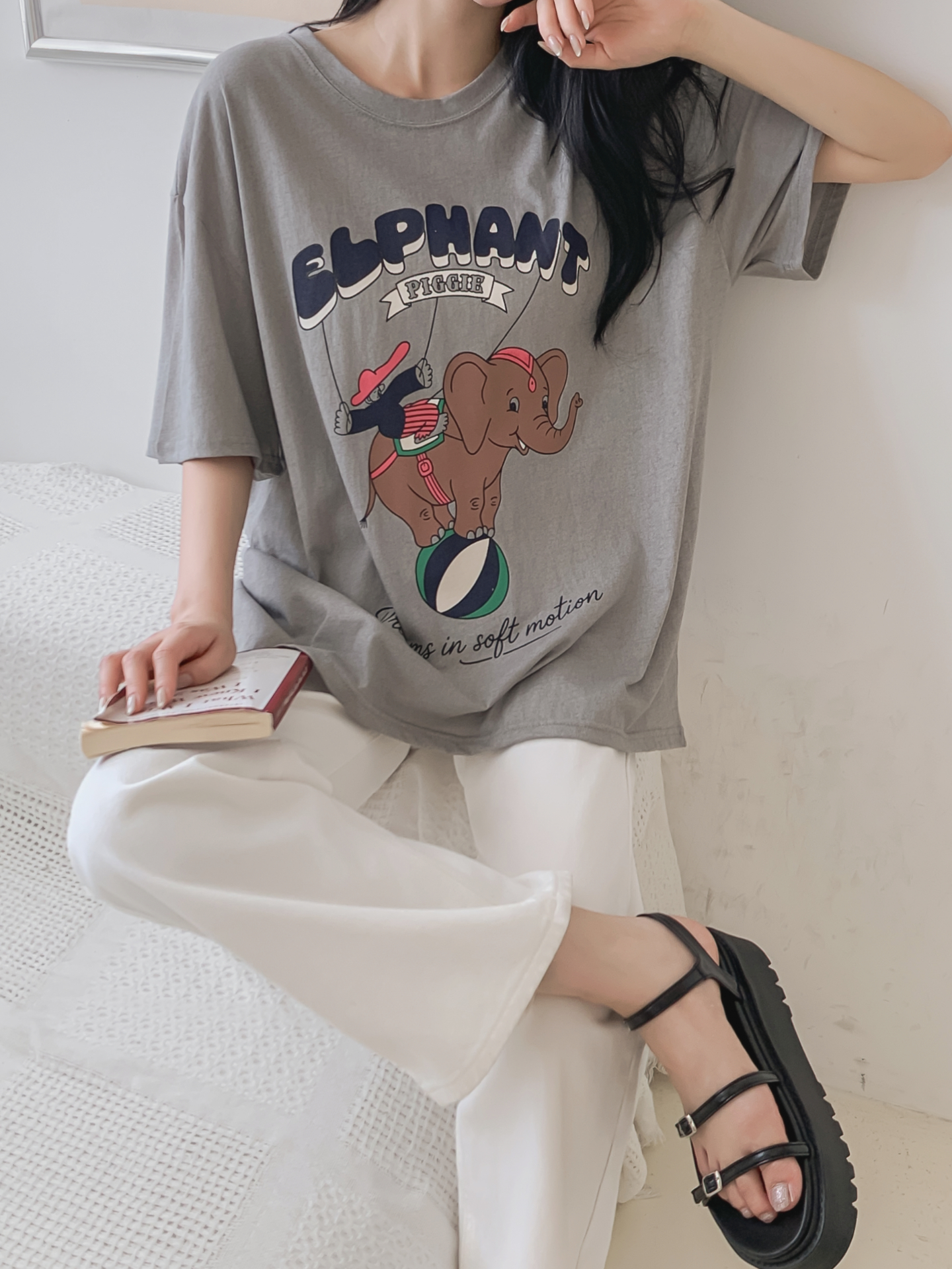コットンラウンドネックオーバーサイズ半袖プリントTシャツ | 詳細画像37