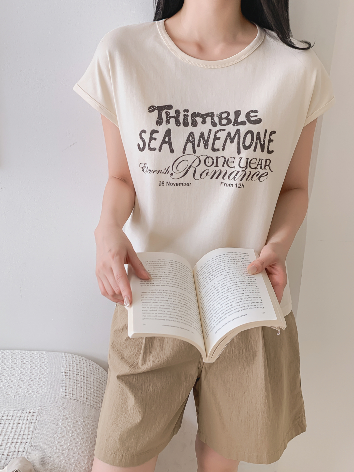 ラウンドネックフレンチスリーブ半袖レタリングTシャツ | 詳細画像6