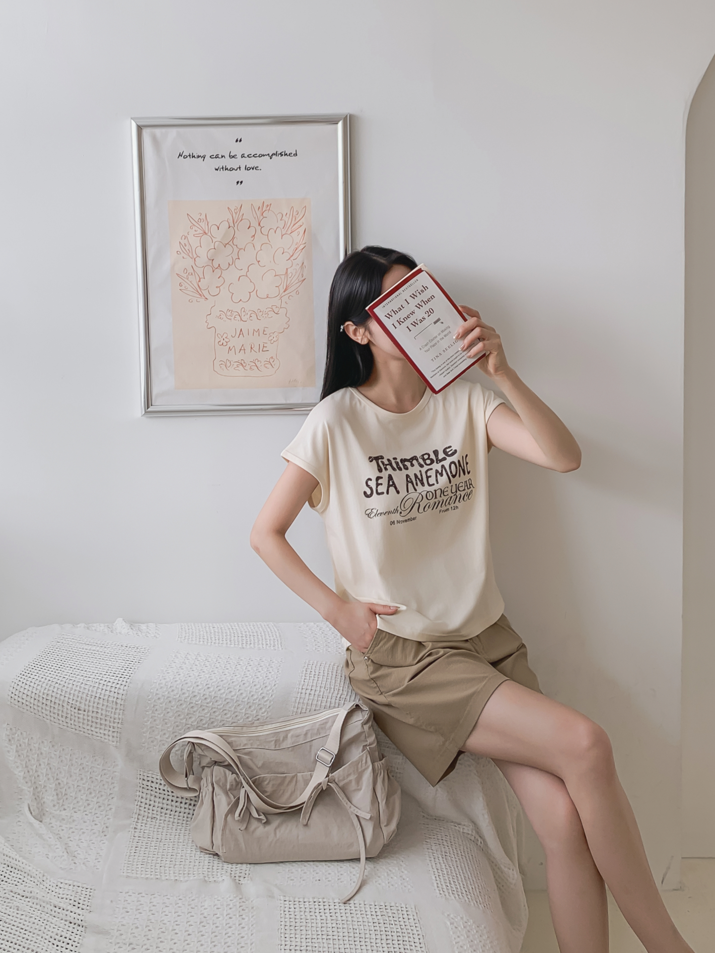 ラウンドネックフレンチスリーブ半袖レタリングTシャツ | 詳細画像12