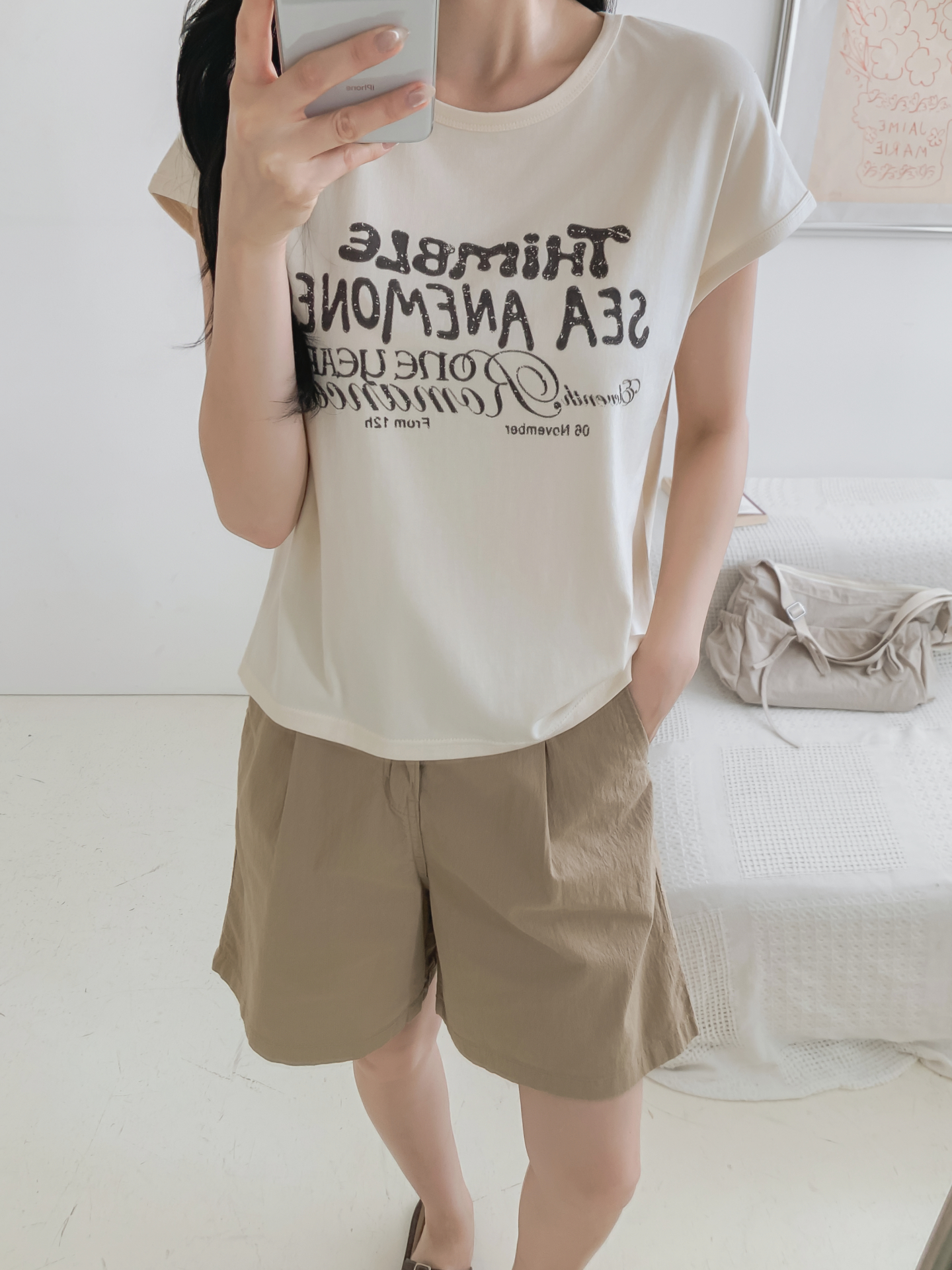 ラウンドネックフレンチスリーブ半袖レタリングTシャツ | 詳細画像18