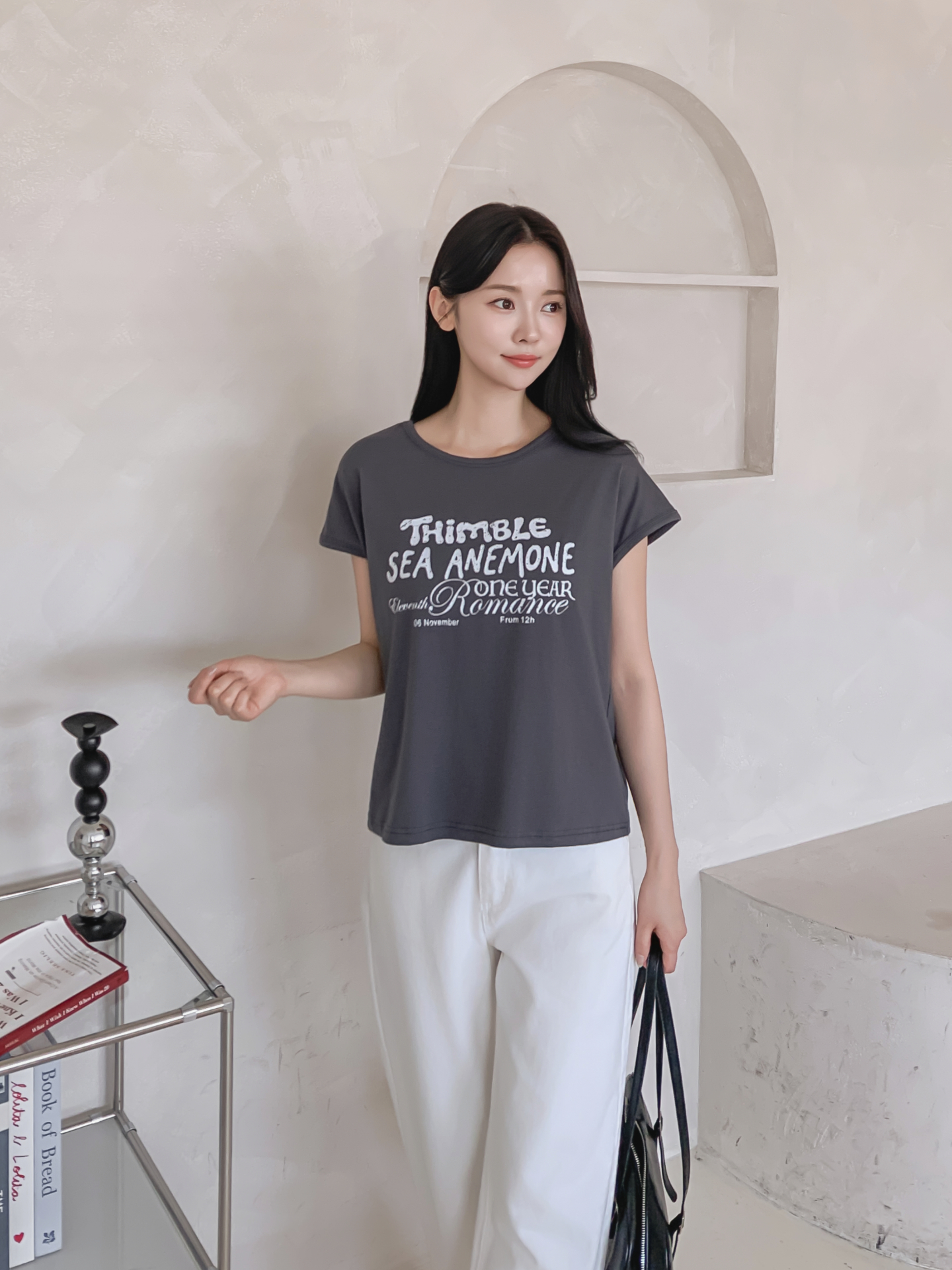 ラウンドネックフレンチスリーブ半袖レタリングTシャツ | 詳細画像20