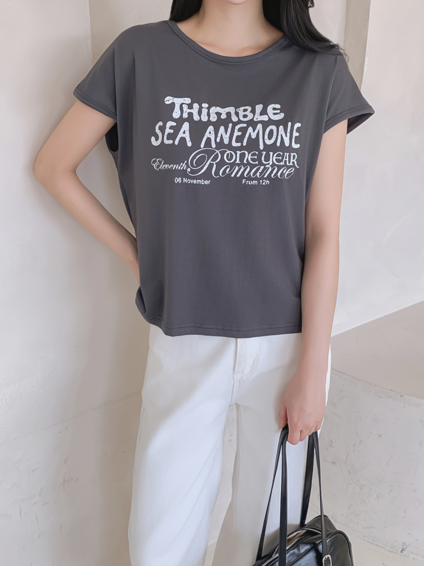 ラウンドネックフレンチスリーブ半袖レタリングTシャツ | 詳細画像21