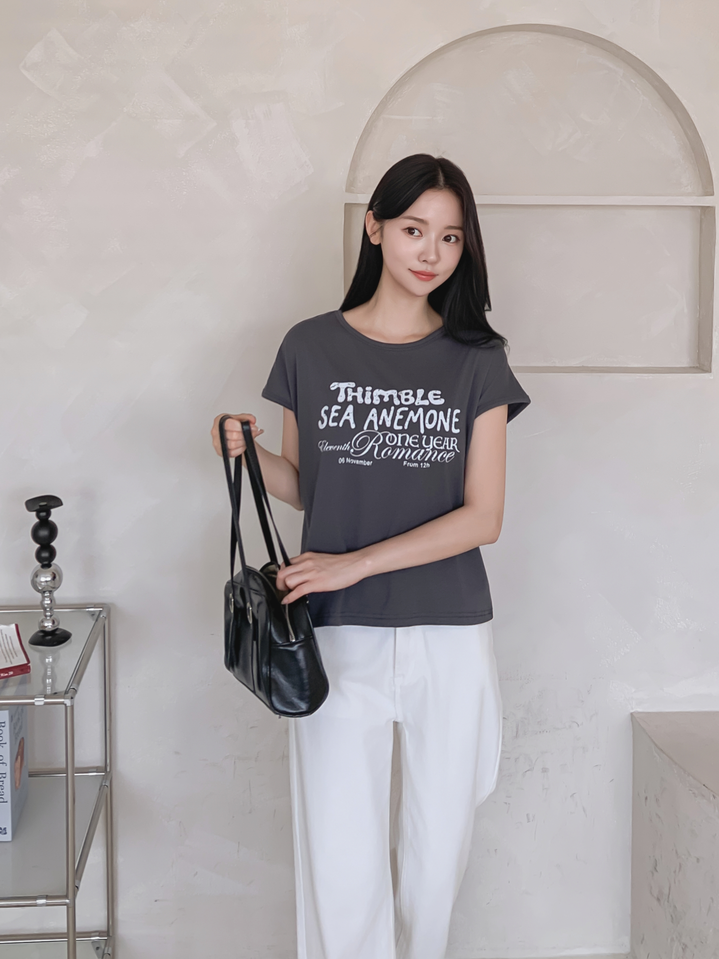 ラウンドネックフレンチスリーブ半袖レタリングTシャツ | 詳細画像22