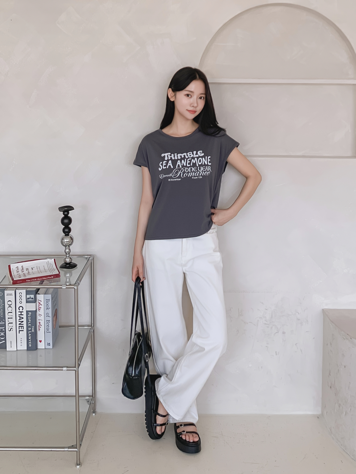 ラウンドネックフレンチスリーブ半袖レタリングTシャツ | 詳細画像23