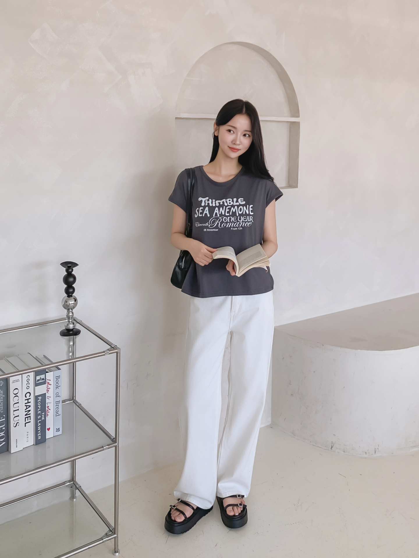 ラウンドネックフレンチスリーブ半袖レタリングTシャツ | 詳細画像29