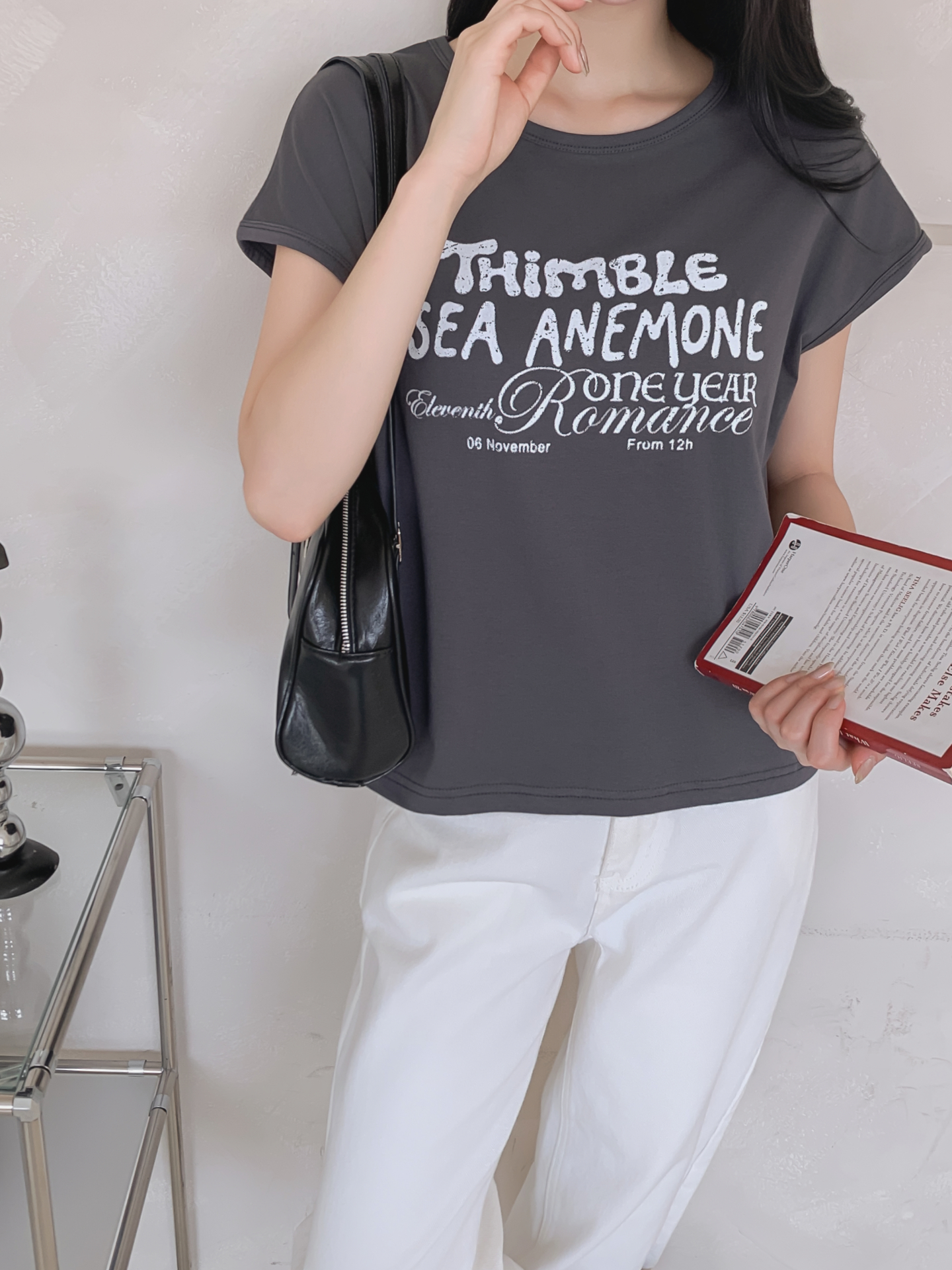 ラウンドネックフレンチスリーブ半袖レタリングTシャツ | 詳細画像30