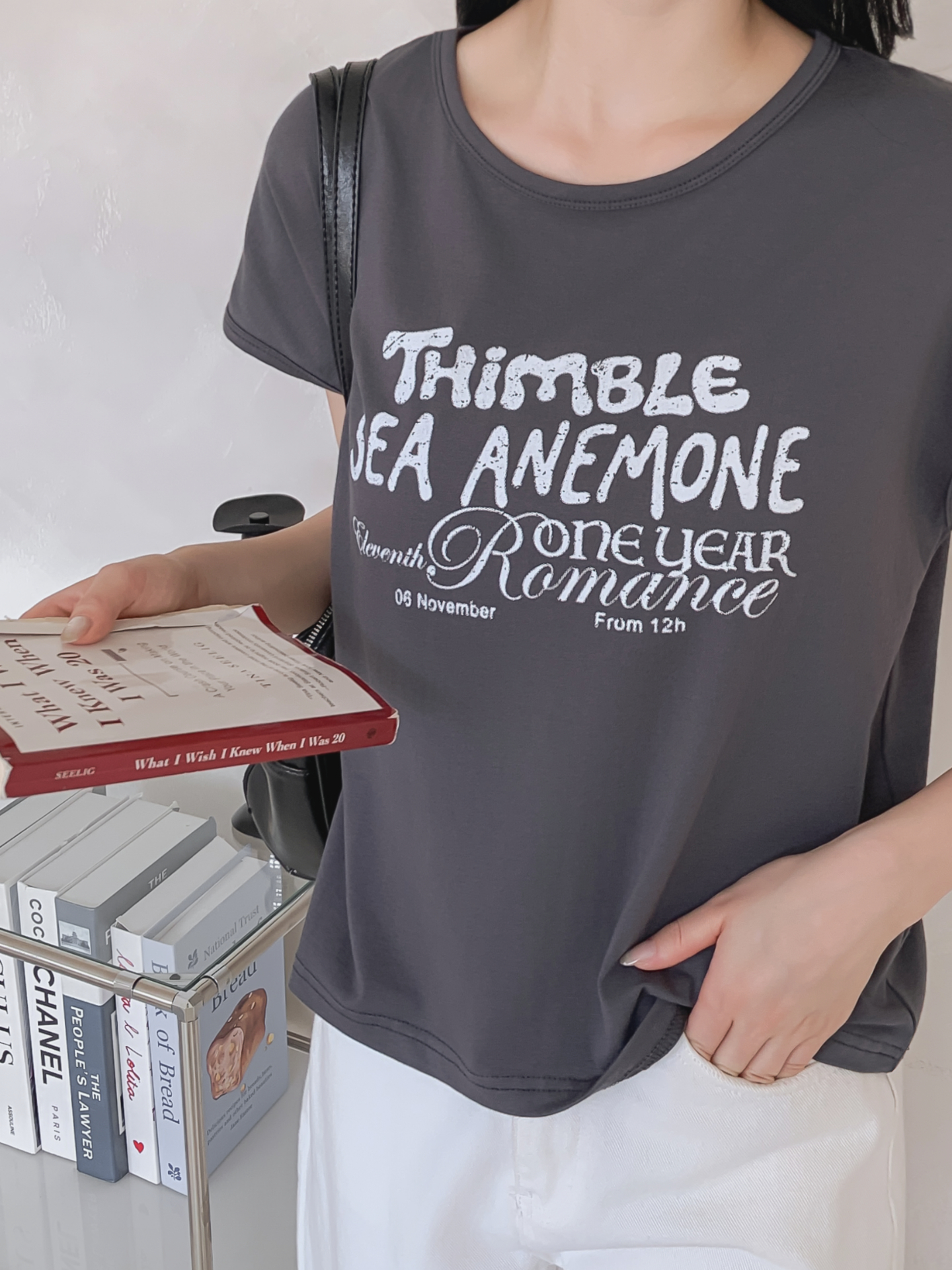 ラウンドネックフレンチスリーブ半袖レタリングTシャツ | 詳細画像31