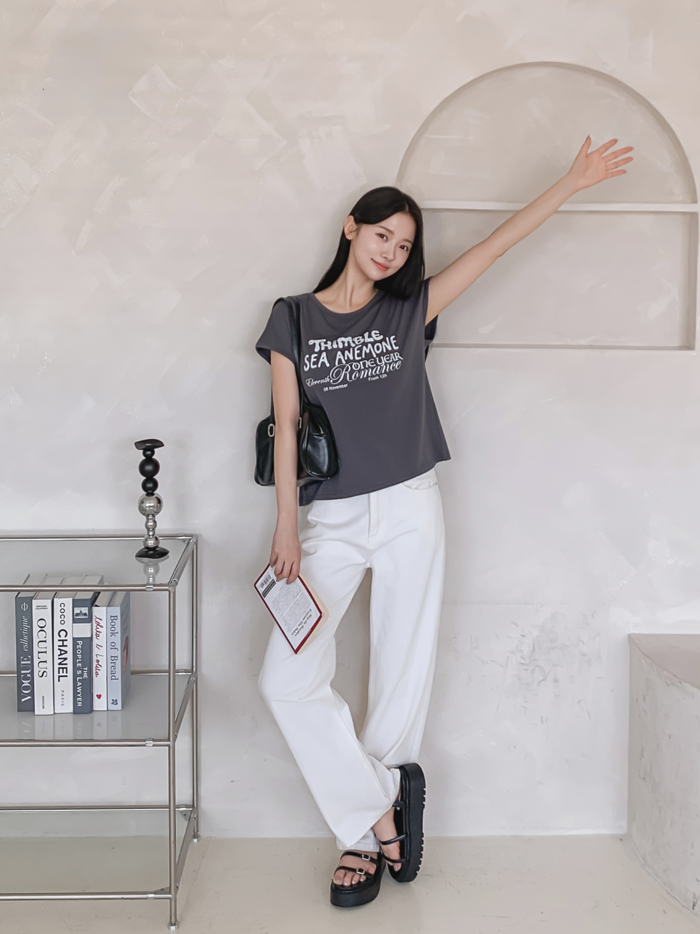 ラウンドネックフレンチスリーブ半袖レタリングTシャツ | 詳細画像33