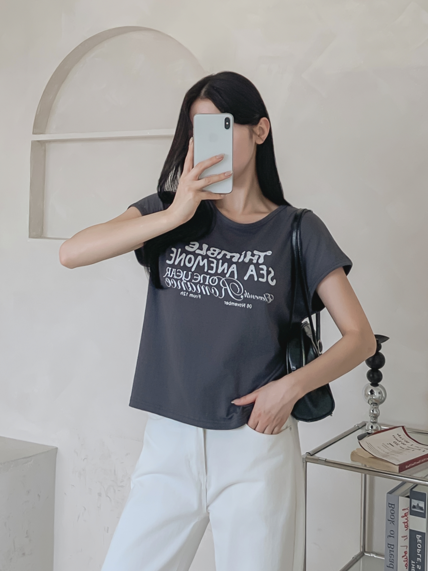 ラウンドネックフレンチスリーブ半袖レタリングTシャツ | 詳細画像36