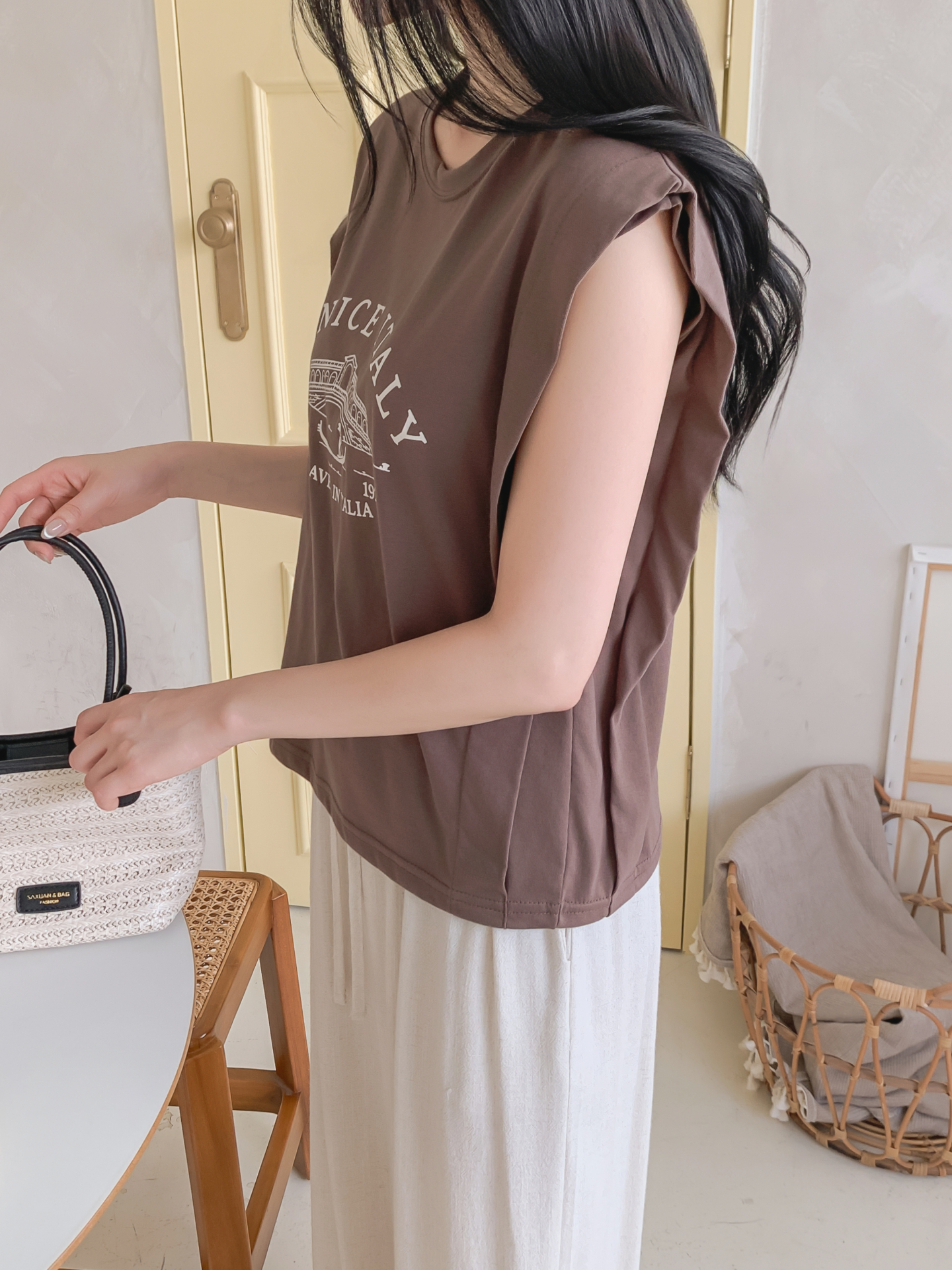 ラウンドネックフレンチスリーブルーズレタリングノースリーブ | 詳細画像24