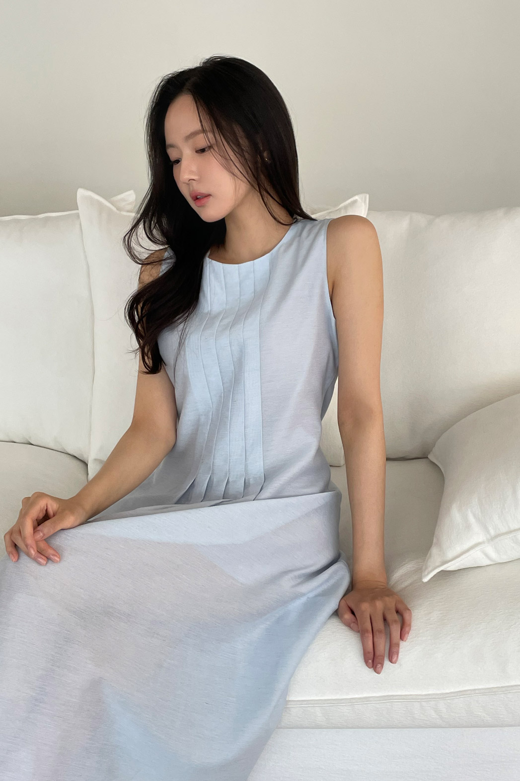 リネン混ラウンドネックピンタックベーシックロング無地ワンピース春夏秋 | DHOLIC | 詳細画像21