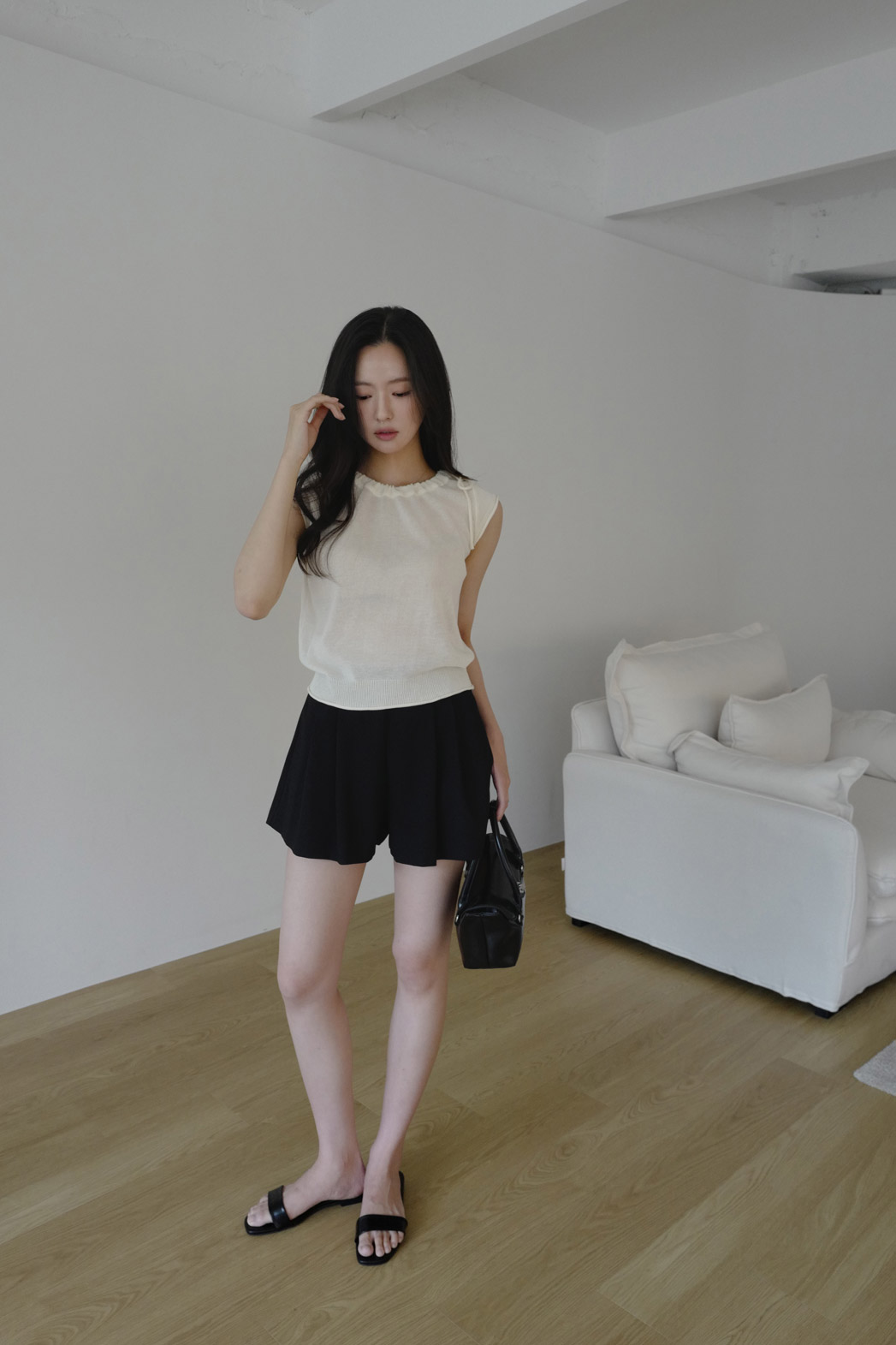 アクリルドローストリングシンプルフレンチスリーブ無地春夏秋 | DHOLIC | 詳細画像22