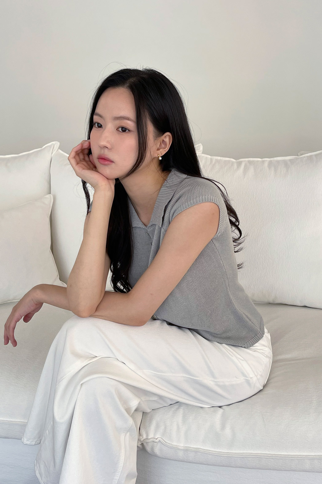 アクリルボタンカラーベーシックフレンチスリーブ無地ニット春夏秋 | DHOLIC | 詳細画像23