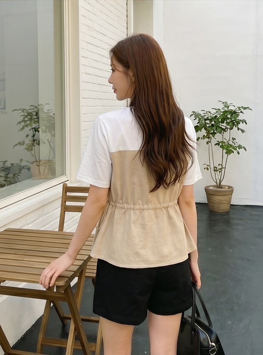 配色ドローコード半袖フレアTシャツ | 詳細画像6