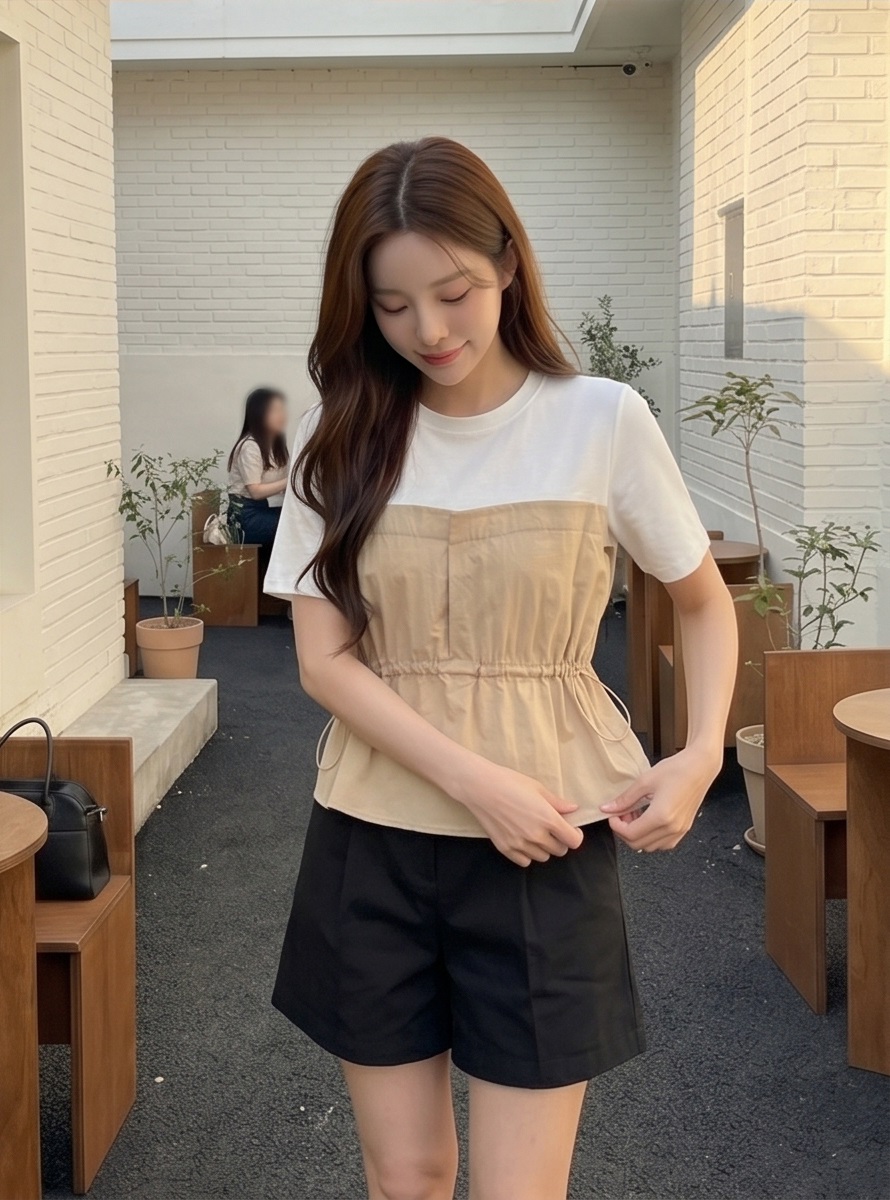 配色ドローコード半袖フレアTシャツ | 詳細画像11