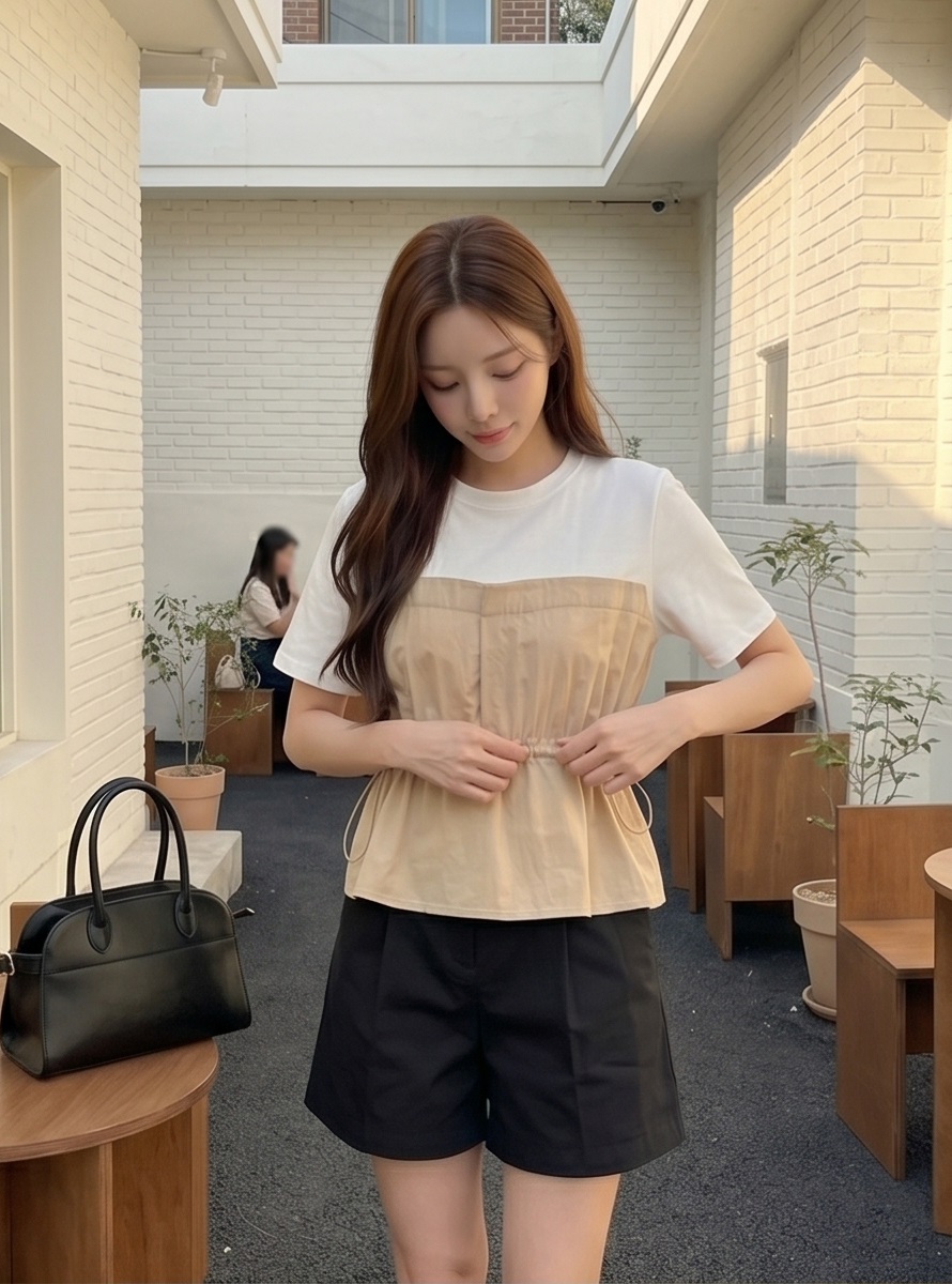 配色ドローコード半袖フレアTシャツ | 詳細画像12