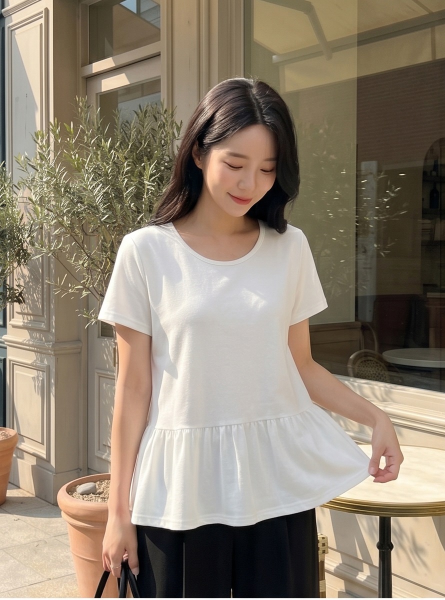 ラウンドネック半袖フレアTシャツ | 詳細画像2