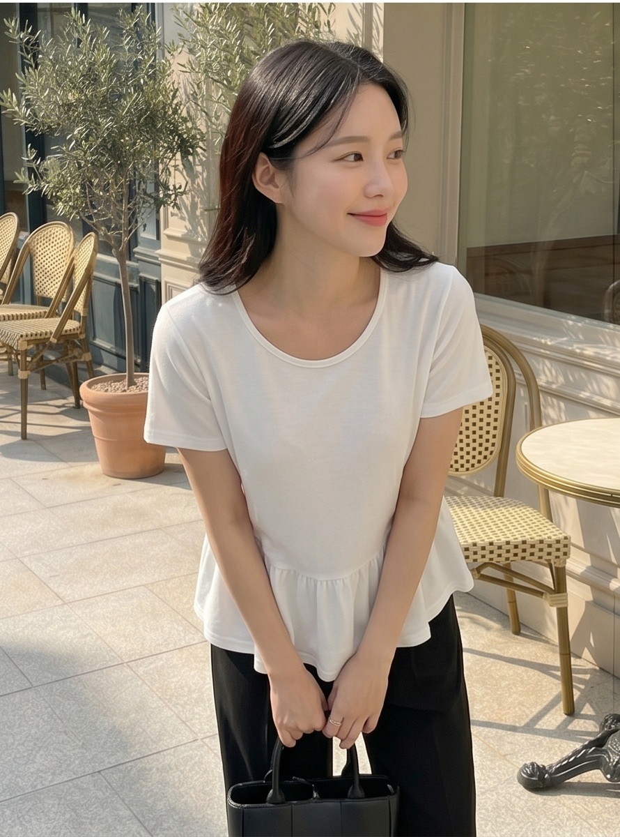 ラウンドネック半袖フレアTシャツ | 詳細画像6