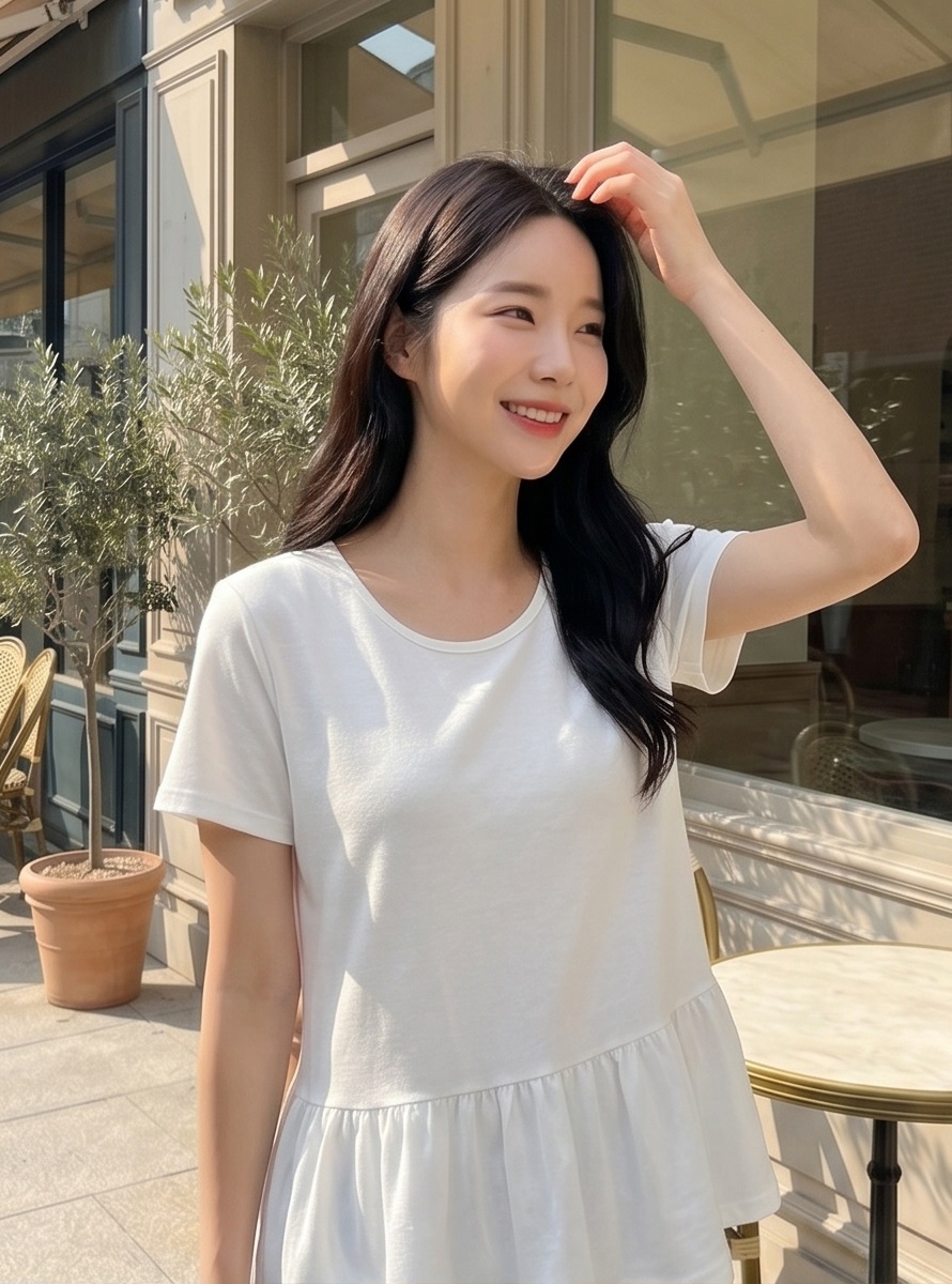 ラウンドネック半袖フレアTシャツ | 詳細画像12