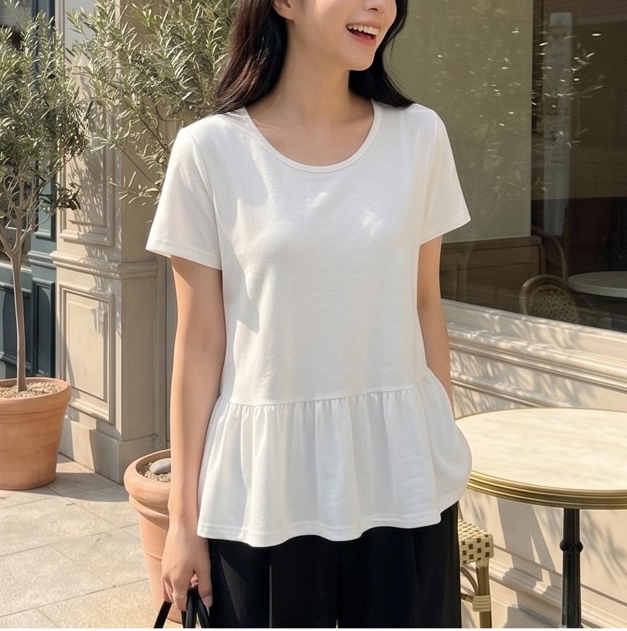 ラウンドネック半袖フレアTシャツ | 詳細画像15