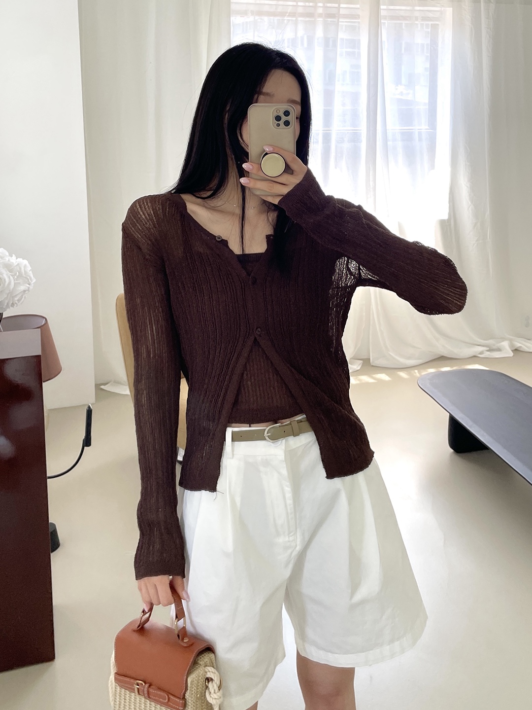 ニットボタンVネックベーシック長袖カーディガン | 詳細画像6
