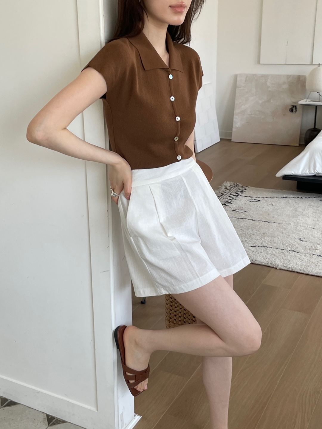 ニットボタンフレンチスリーブスリムカーディガン | 詳細画像14