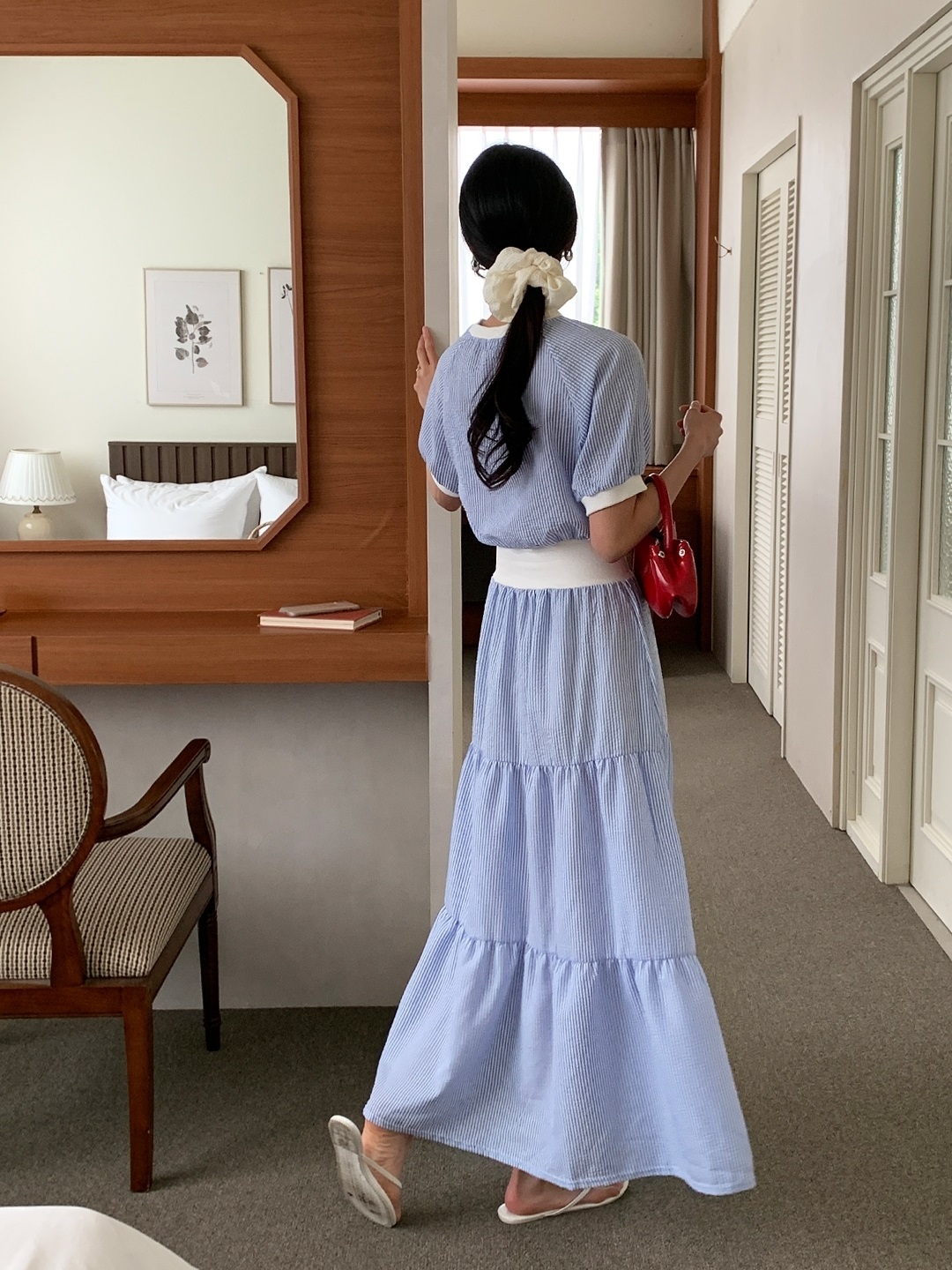 配色ロング半袖ストライプワンピース | 詳細画像15