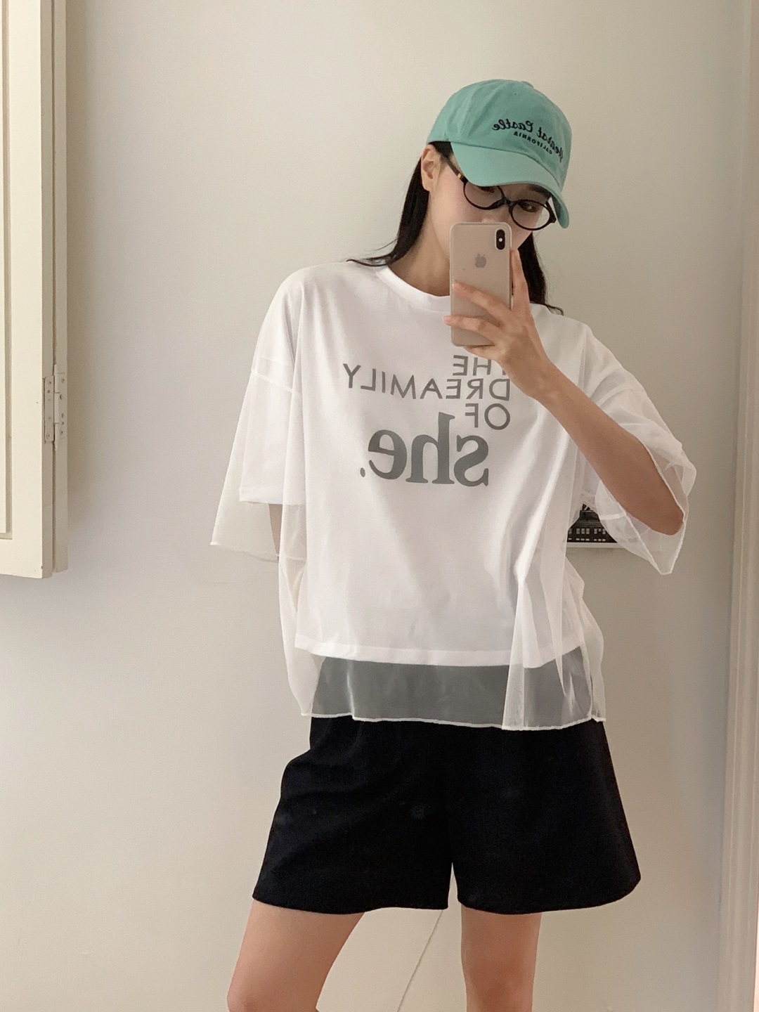 コンビラウンドネックボクシーレイヤード風ルーズ半袖ロゴTシャツ | 詳細画像5